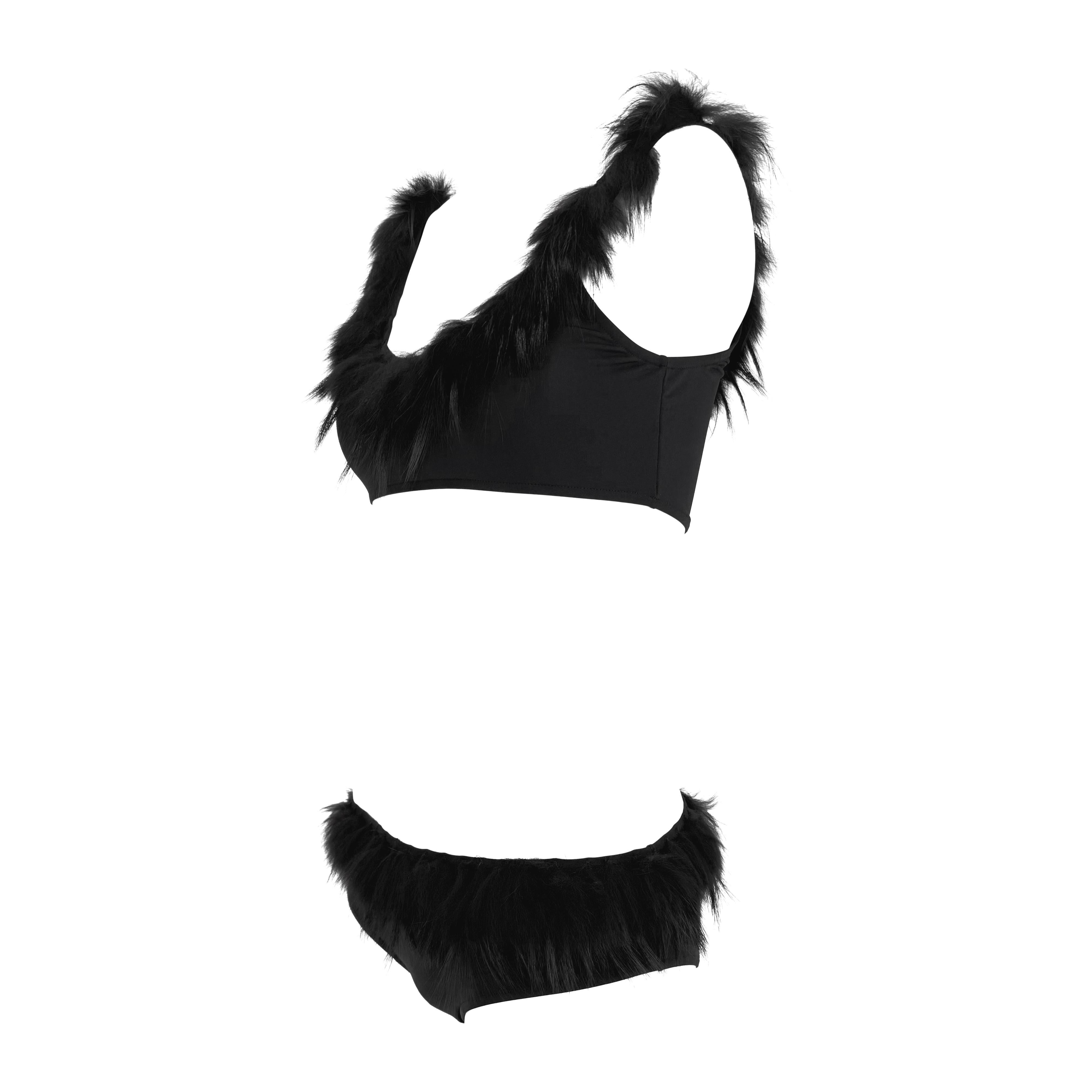 NWT P/E 1998 Fendi by Karl Lagerfeld for Fendi, costume da bagno in pelliccia nera con applicazione di pelliccia In condizioni ottime in vendita a West Hollywood, CA