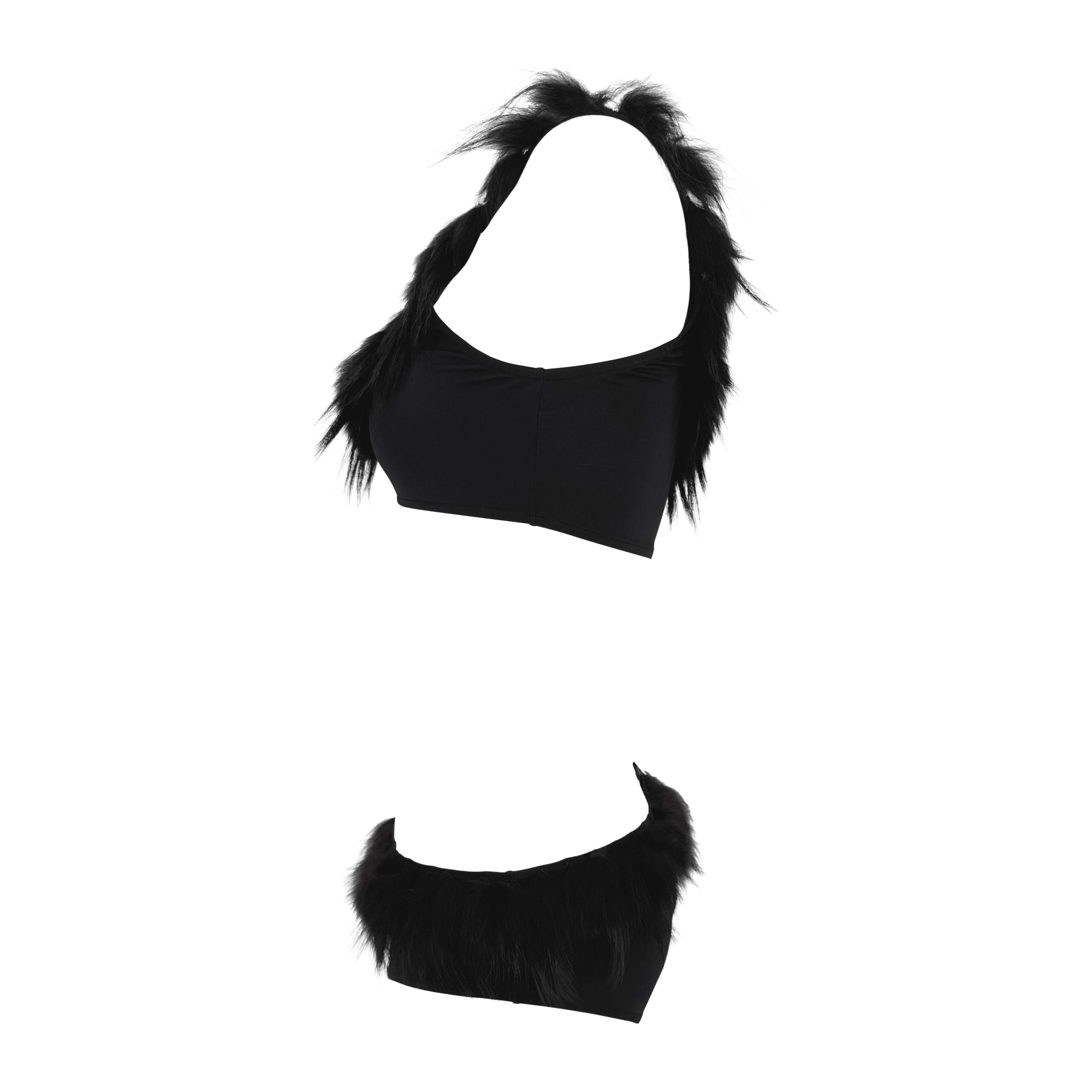 Donna NWT P/E 1998 Fendi by Karl Lagerfeld for Fendi, costume da bagno in pelliccia nera con applicazione di pelliccia in vendita