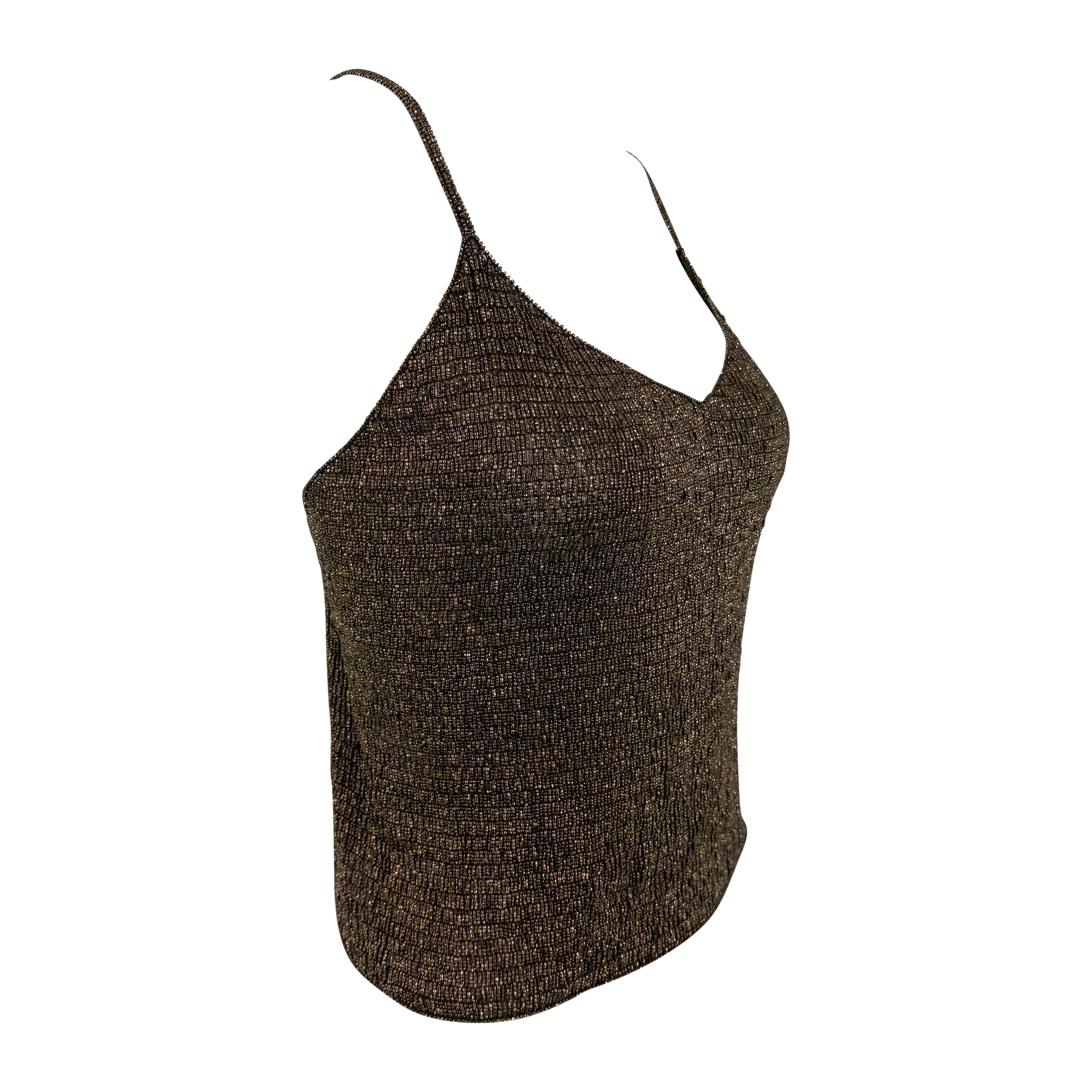 A/I 2000 Ralph Lauren - Canotta Cami in maglia trasparente con perline in bronzo in vendita 4