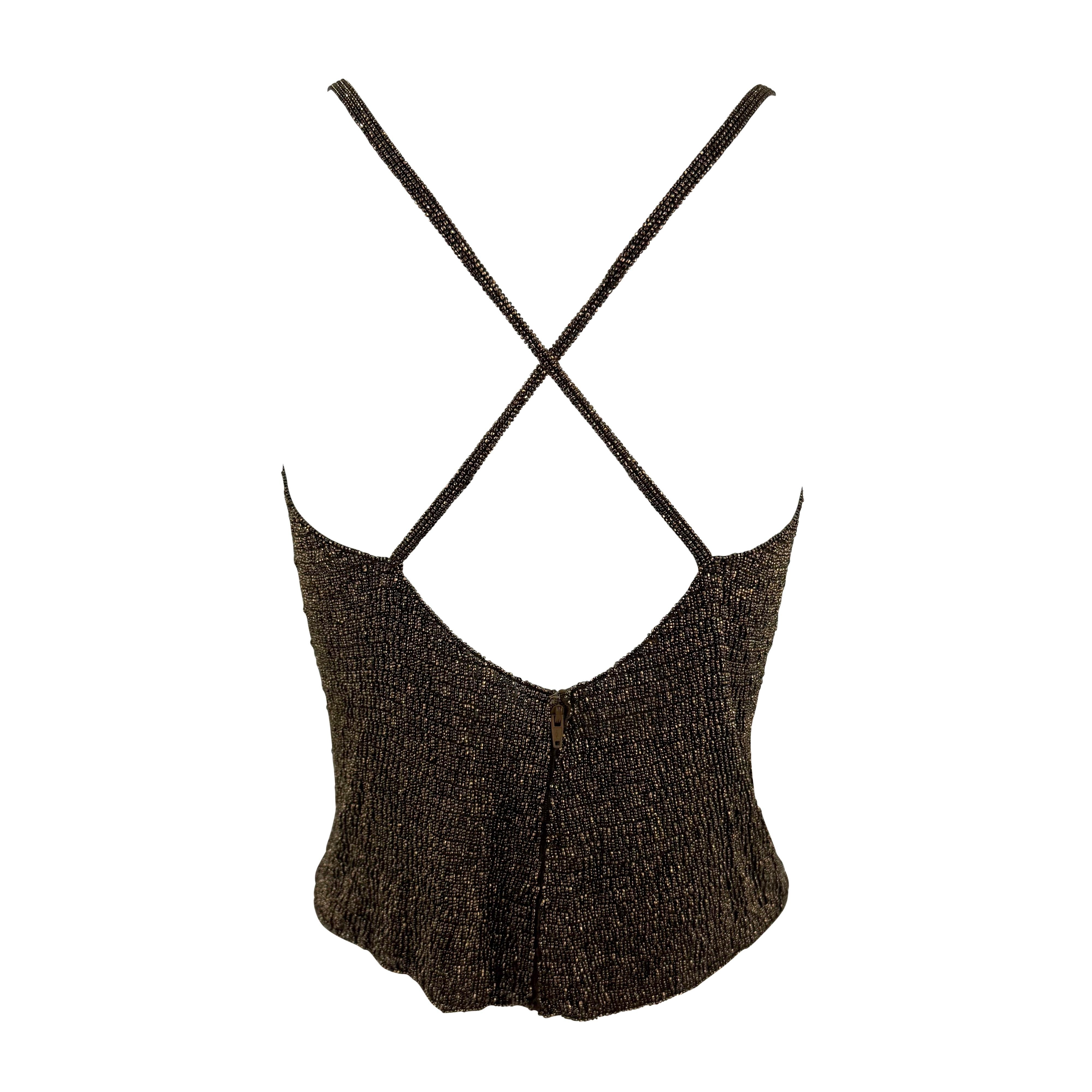 A/I 2000 Ralph Lauren - Canotta Cami in maglia trasparente con perline in bronzo in vendita 2