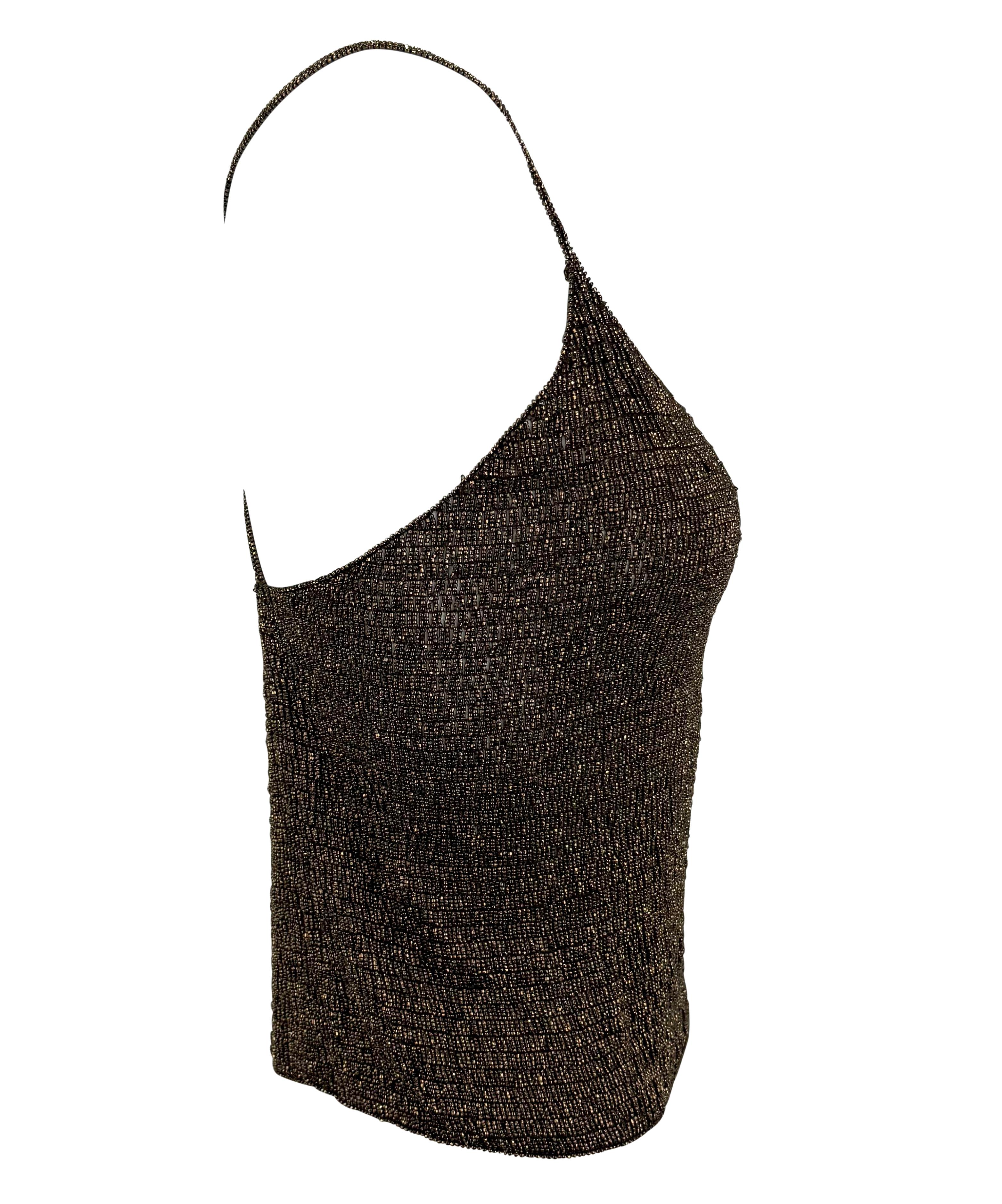 A/I 2000 Ralph Lauren - Canotta Cami in maglia trasparente con perline in bronzo in vendita 3