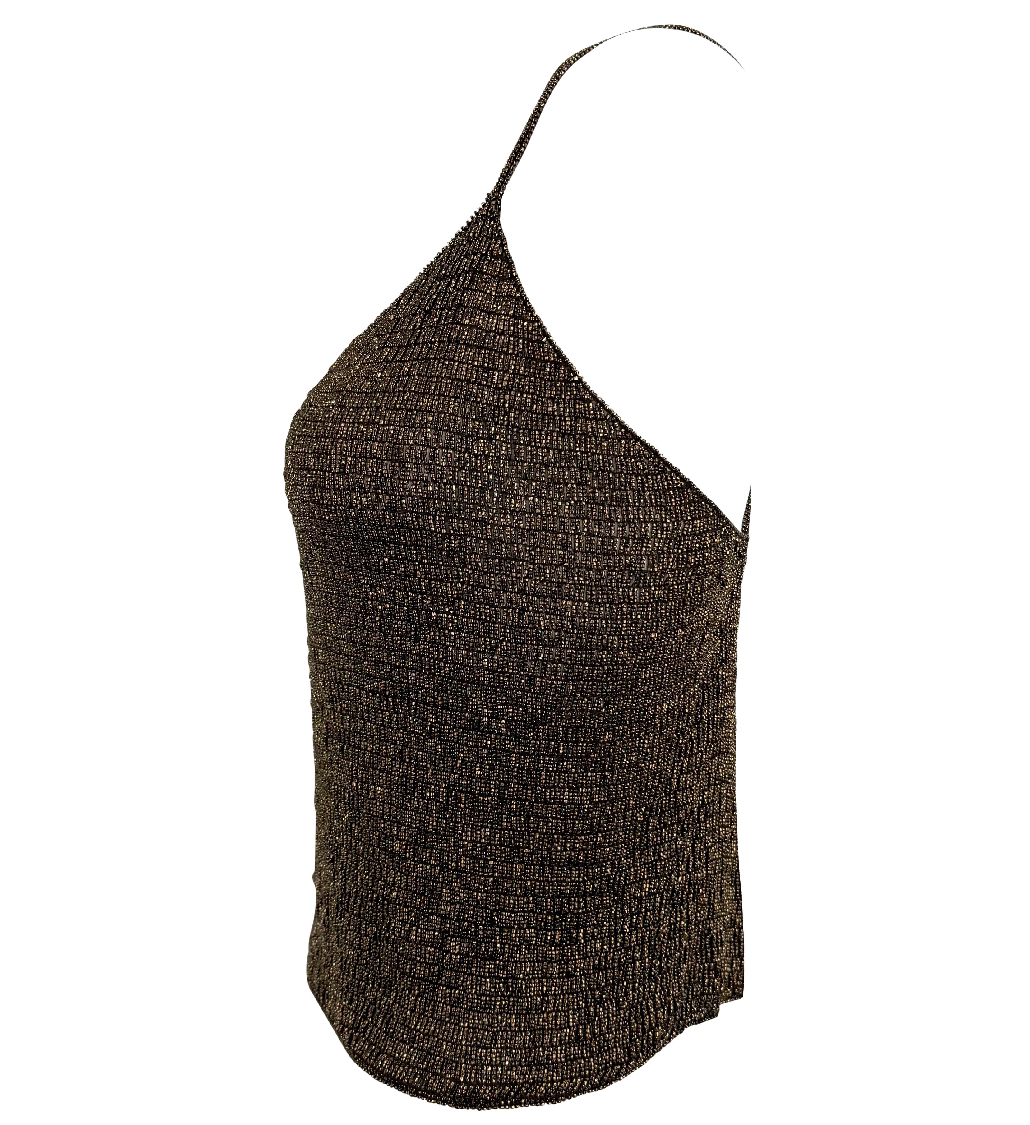 A/I 2000 Ralph Lauren - Canotta Cami in maglia trasparente con perline in bronzo in vendita 1