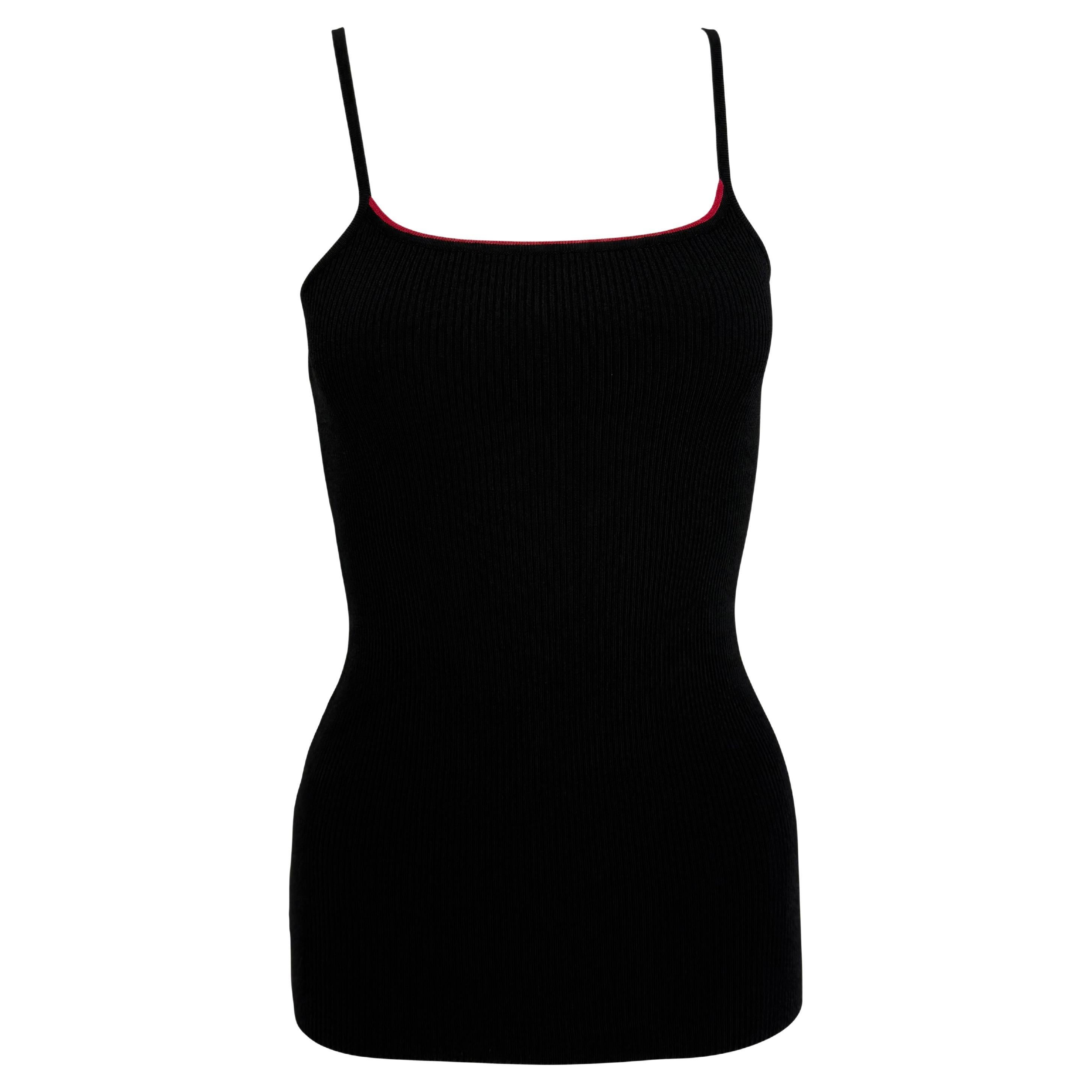 Canotta fine anni '90 Dolce & Gabbana in maglia nera a coste con bordi rossi in vendita