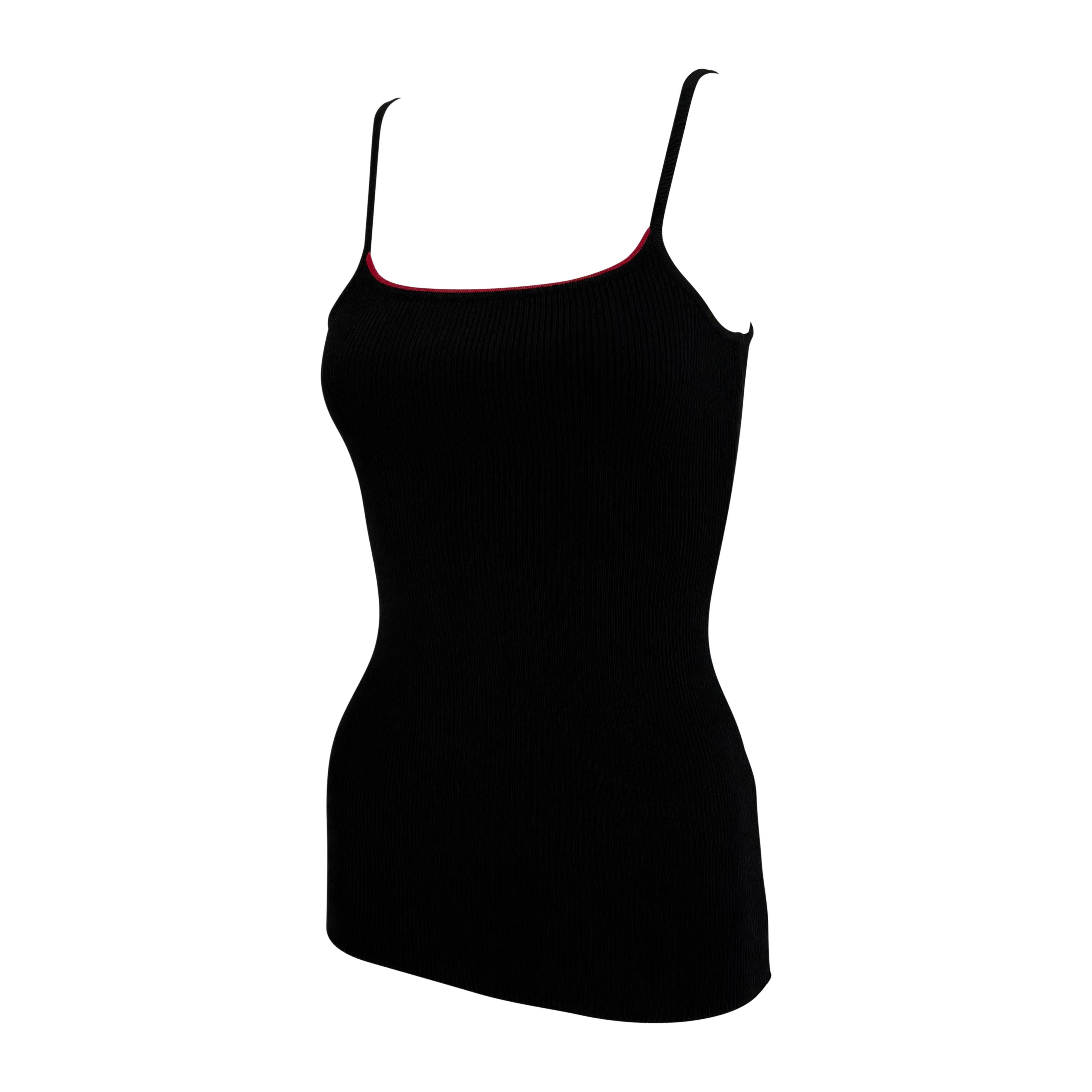 Nero Canotta fine anni '90 Dolce & Gabbana in maglia nera a coste con bordi rossi in vendita