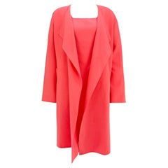 S/S 1996 Donna Karan Runway Bright Pink Stretch Wool Overcoat Dress Set