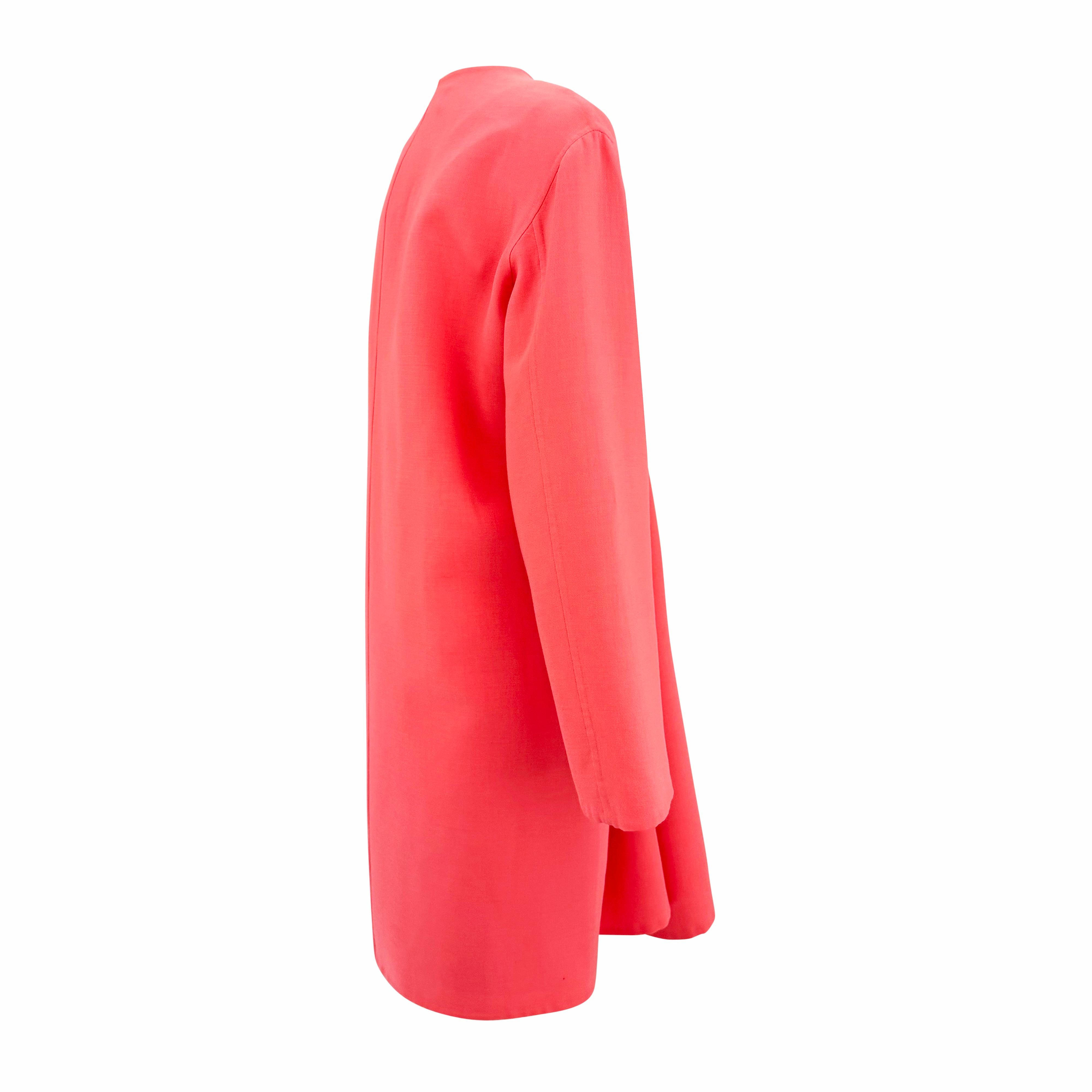 A/I 1996 Donna Karan Runway Rosa Brillante Abito soprabito in lana elasticizzata in vendita 3