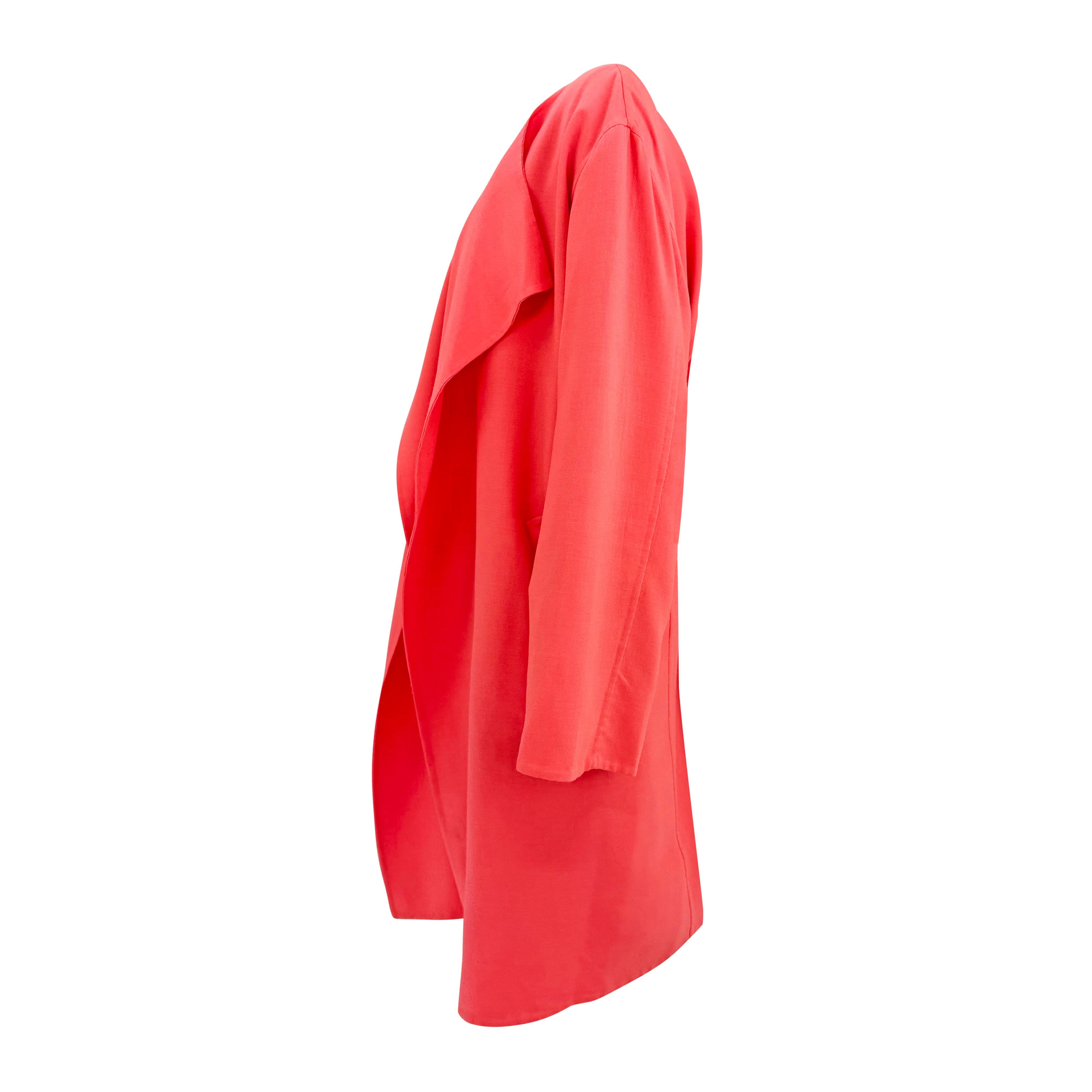 A/I 1996 Donna Karan Runway Rosa Brillante Abito soprabito in lana elasticizzata in vendita 2
