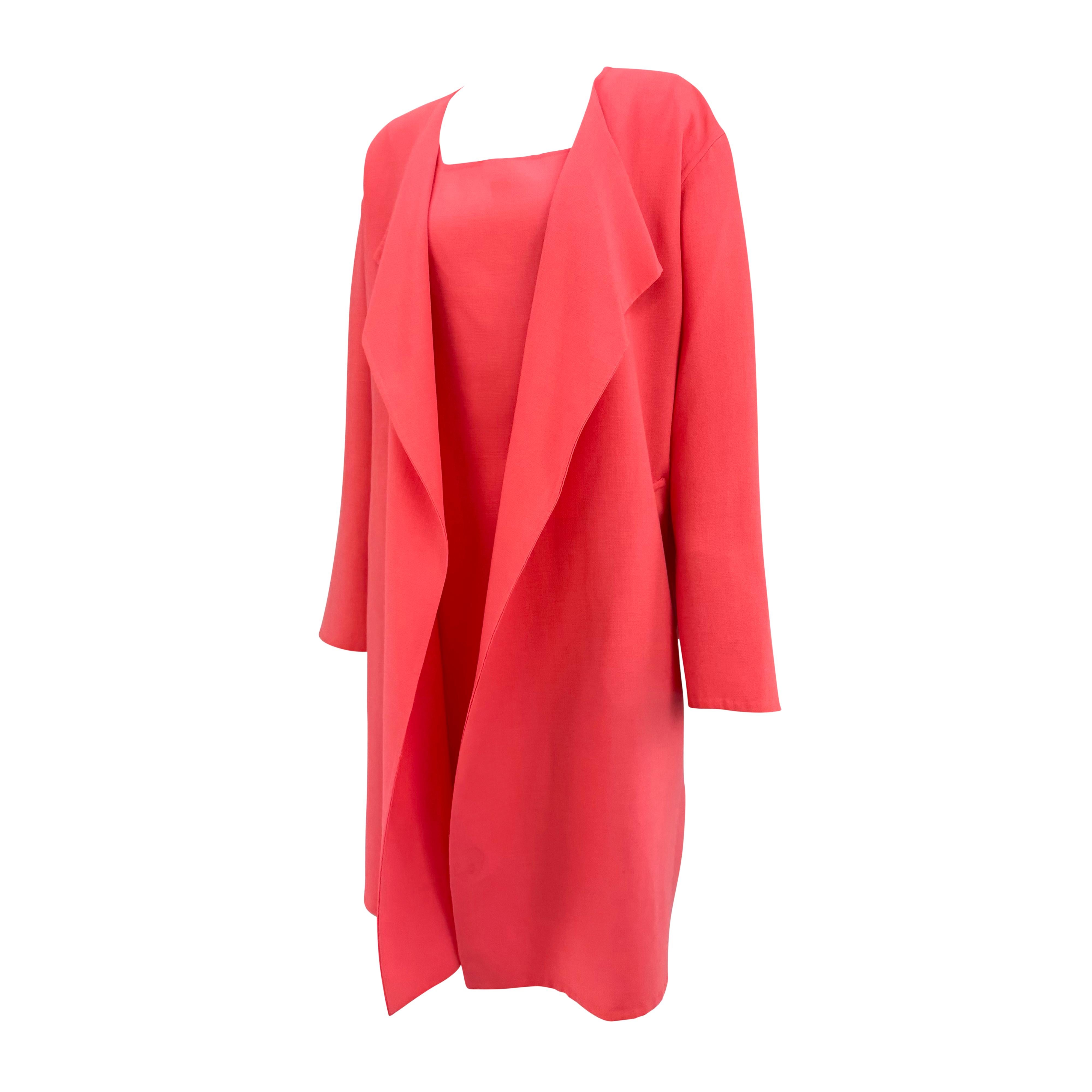 A/I 1996 Donna Karan Runway Rosa Brillante Abito soprabito in lana elasticizzata in vendita 1