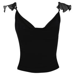 Early 2000s Yigal Azrouël Ruffle Chiffon Backless Stretch Cowl Tank Top