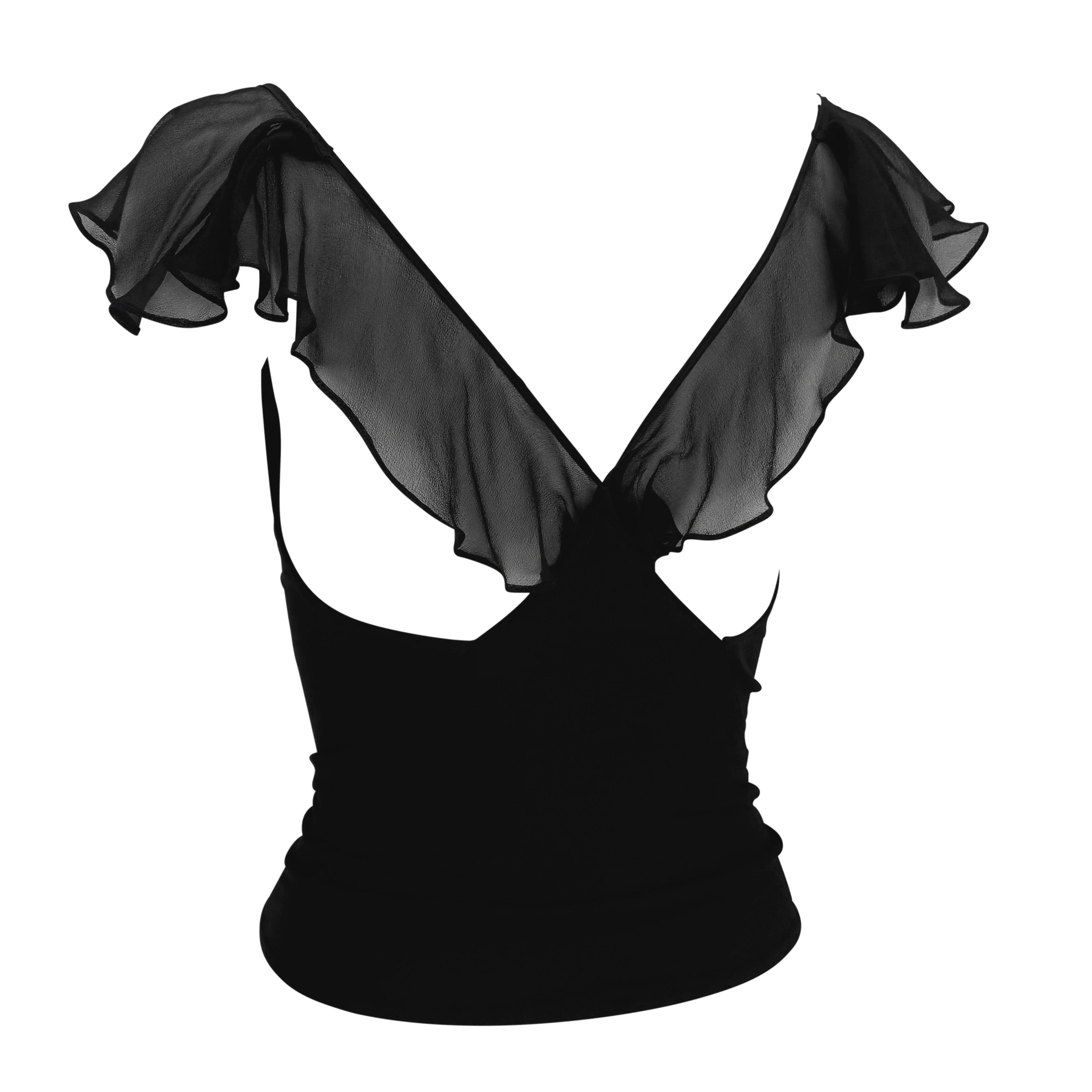 Early 2000s Yigal Azrouël Ruffle Chiffon Backless Stretch Cowl Tank Top Excellent état - En vente à West Hollywood, CA