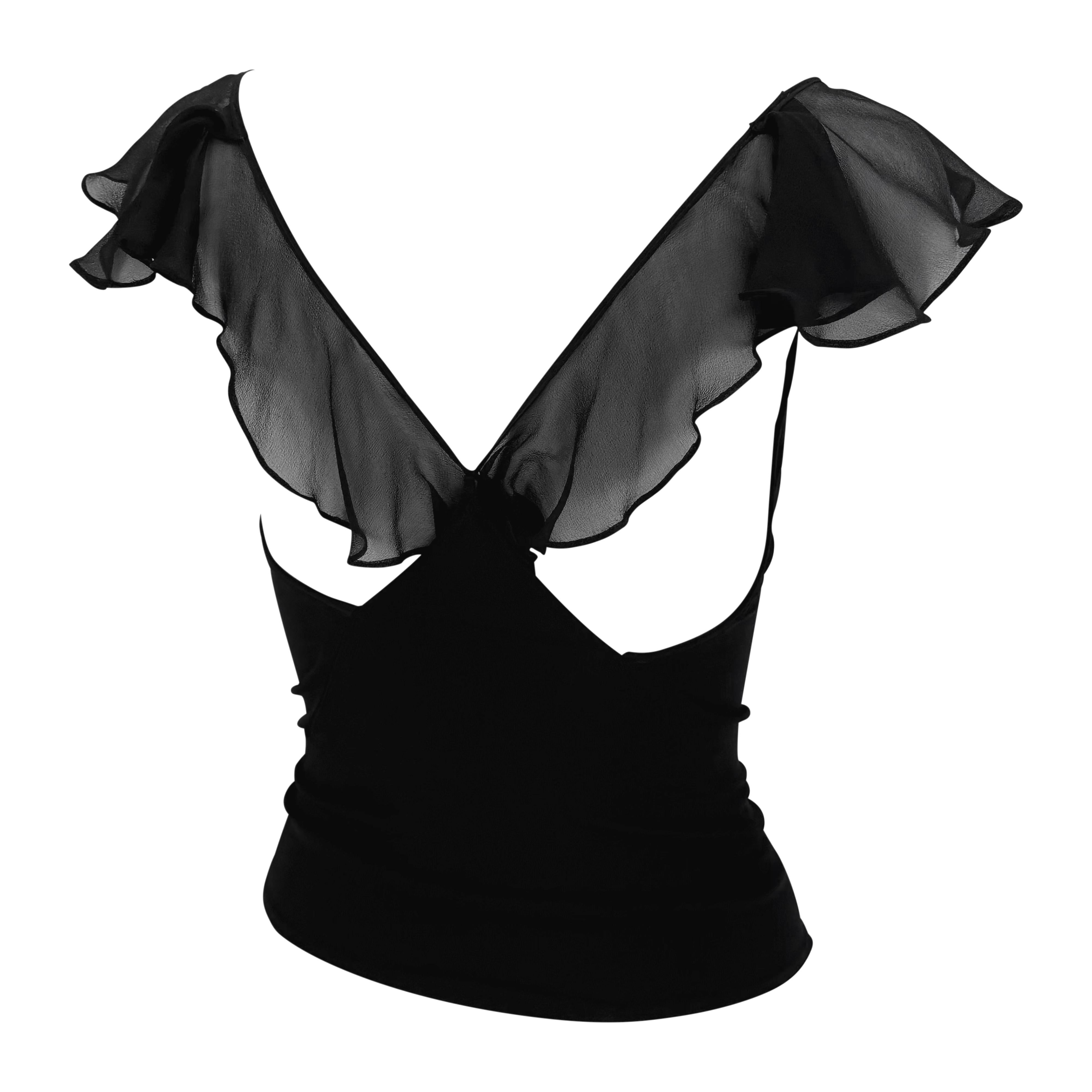 Early 2000s Yigal Azrouël Ruffle Chiffon Backless Stretch Cowl Tank Top en vente 1