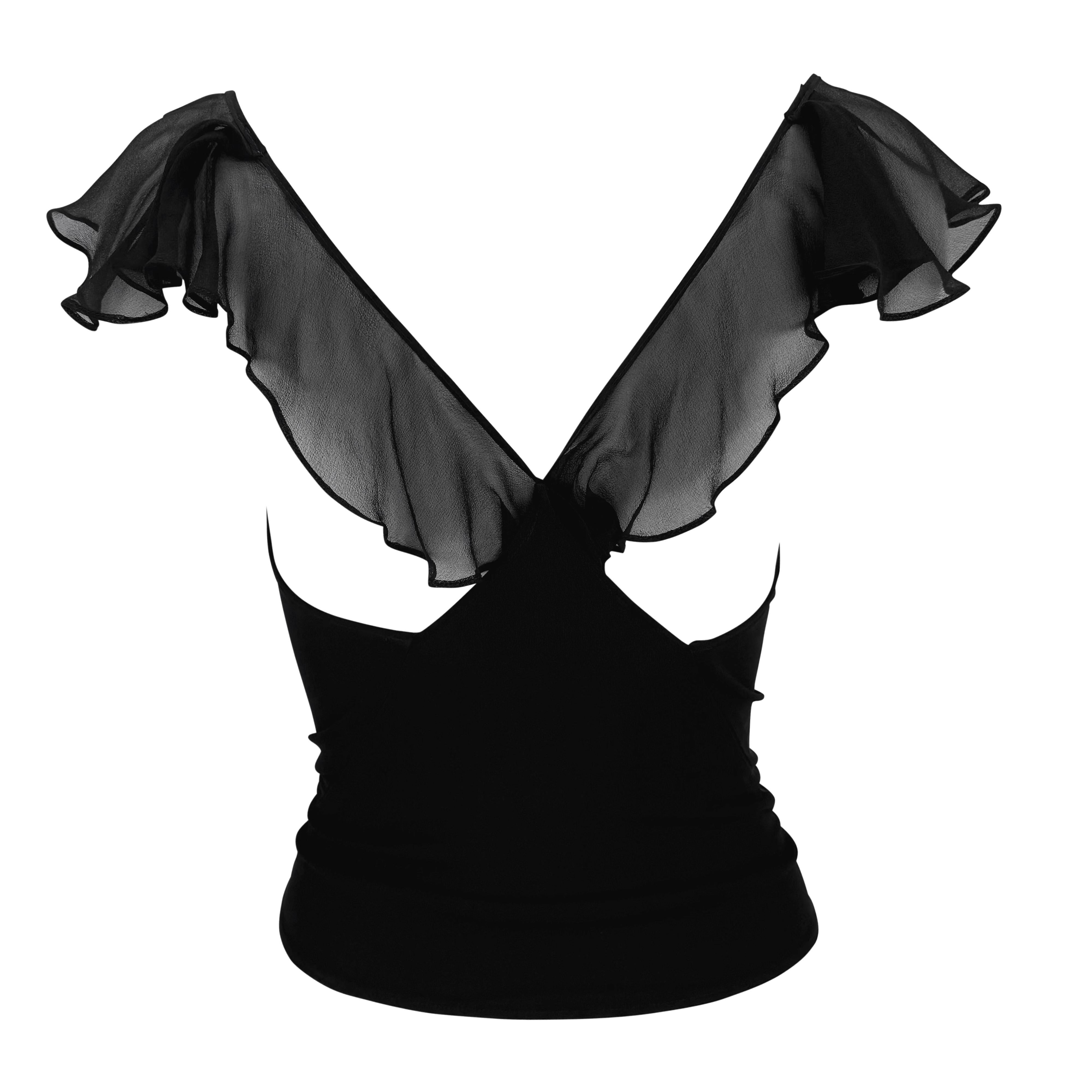 Early 2000s Yigal Azrouël Ruffle Chiffon Backless Stretch Cowl Tank Top Pour femmes en vente