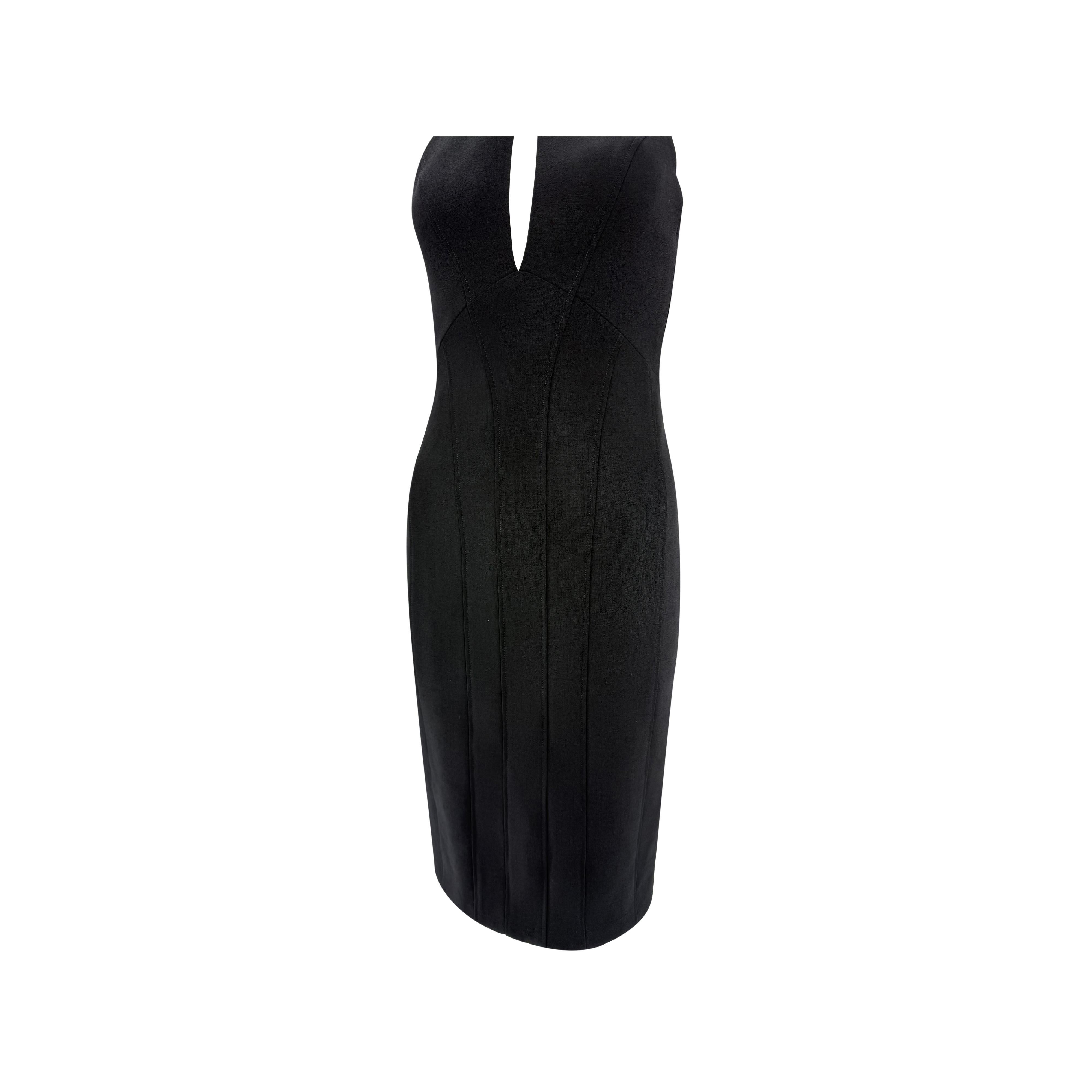 NWT F/W 2004 Versace by Donatella Runway Schwarzes Bleistiftkleid aus Wolle mit Nieten für Damen oder Herren im Angebot