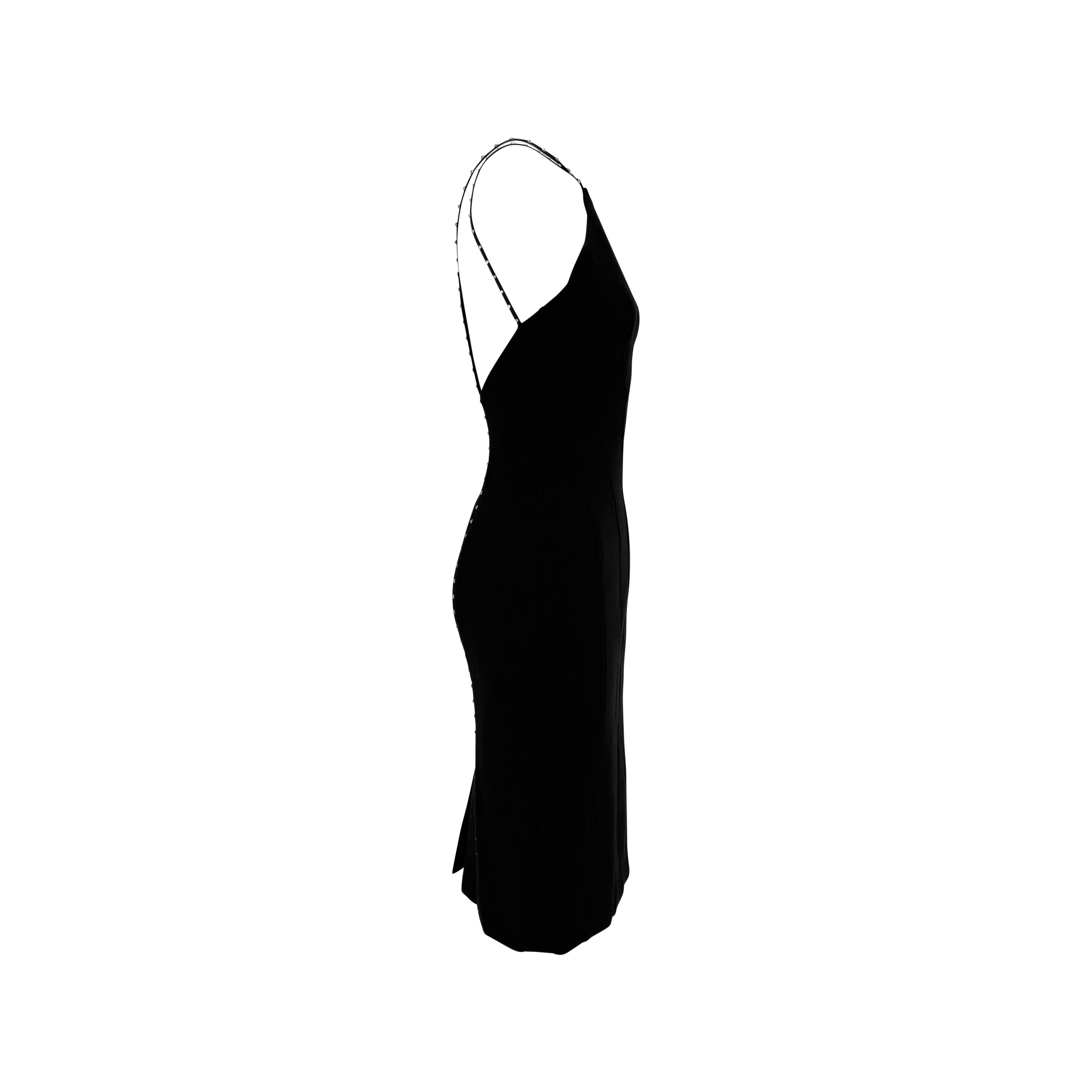 NWT F/W 2004 Versace by Donatella Runway Schwarzes Bleistiftkleid aus Wolle mit Nieten im Angebot 4
