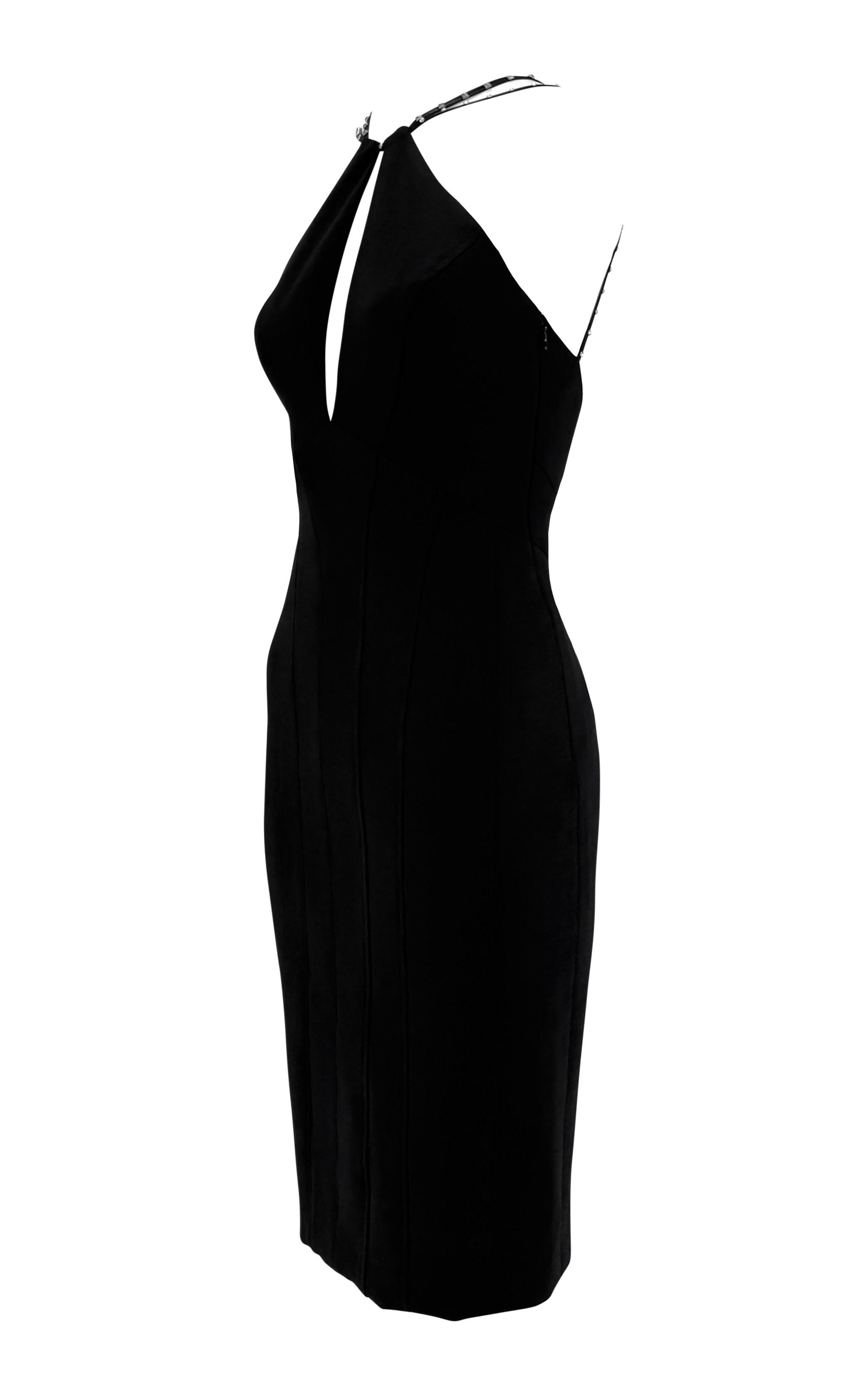 NWT F/W 2004 Versace by Donatella Runway Schwarzes Bleistiftkleid aus Wolle mit Nieten im Angebot 1