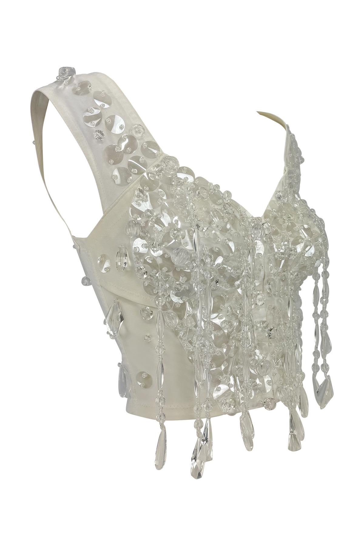 P/E 1990 Dolce & Gabbana Top bustier con frange e cristalli in vendita 3