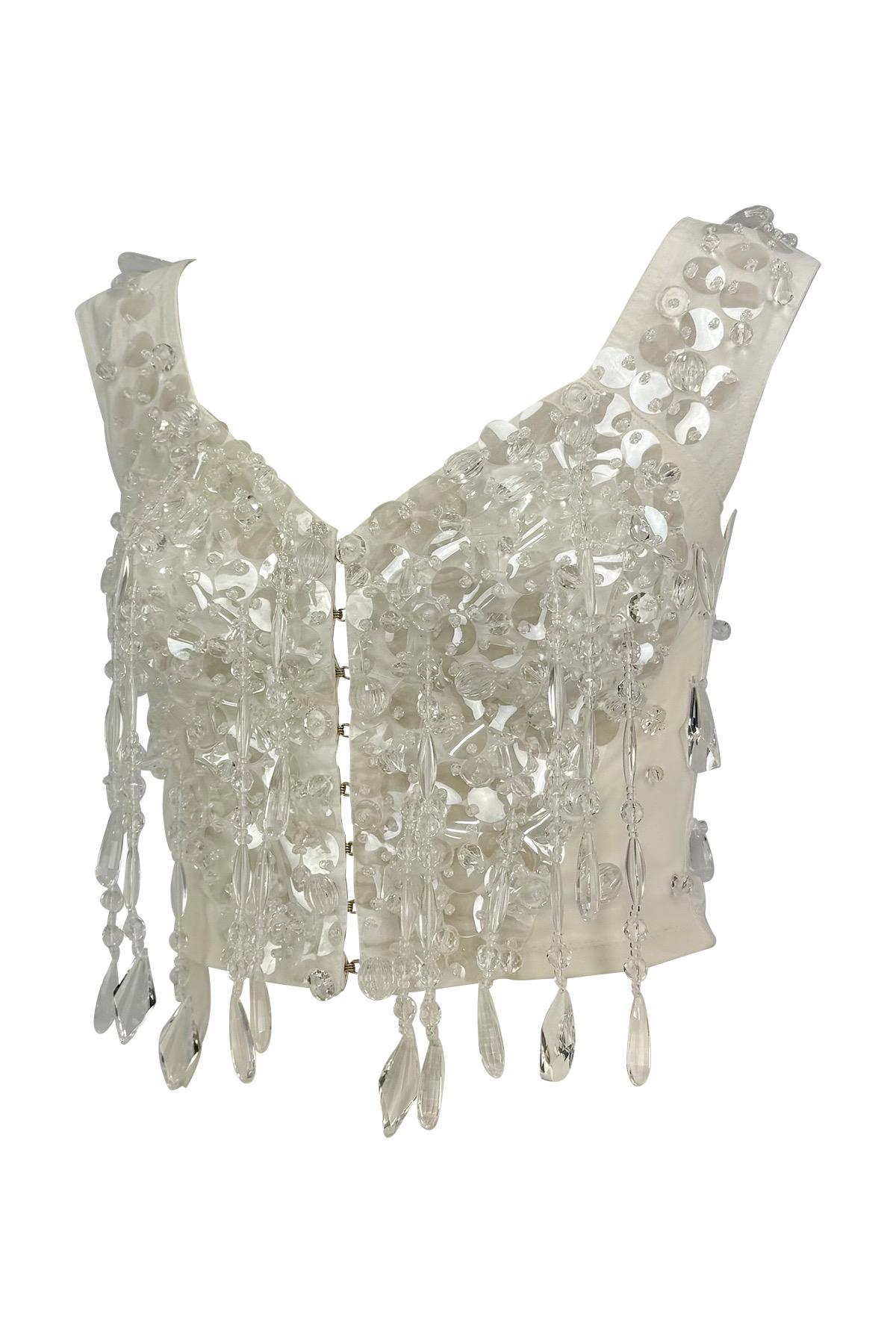 Grigio P/E 1990 Dolce & Gabbana Top bustier con frange e cristalli in vendita