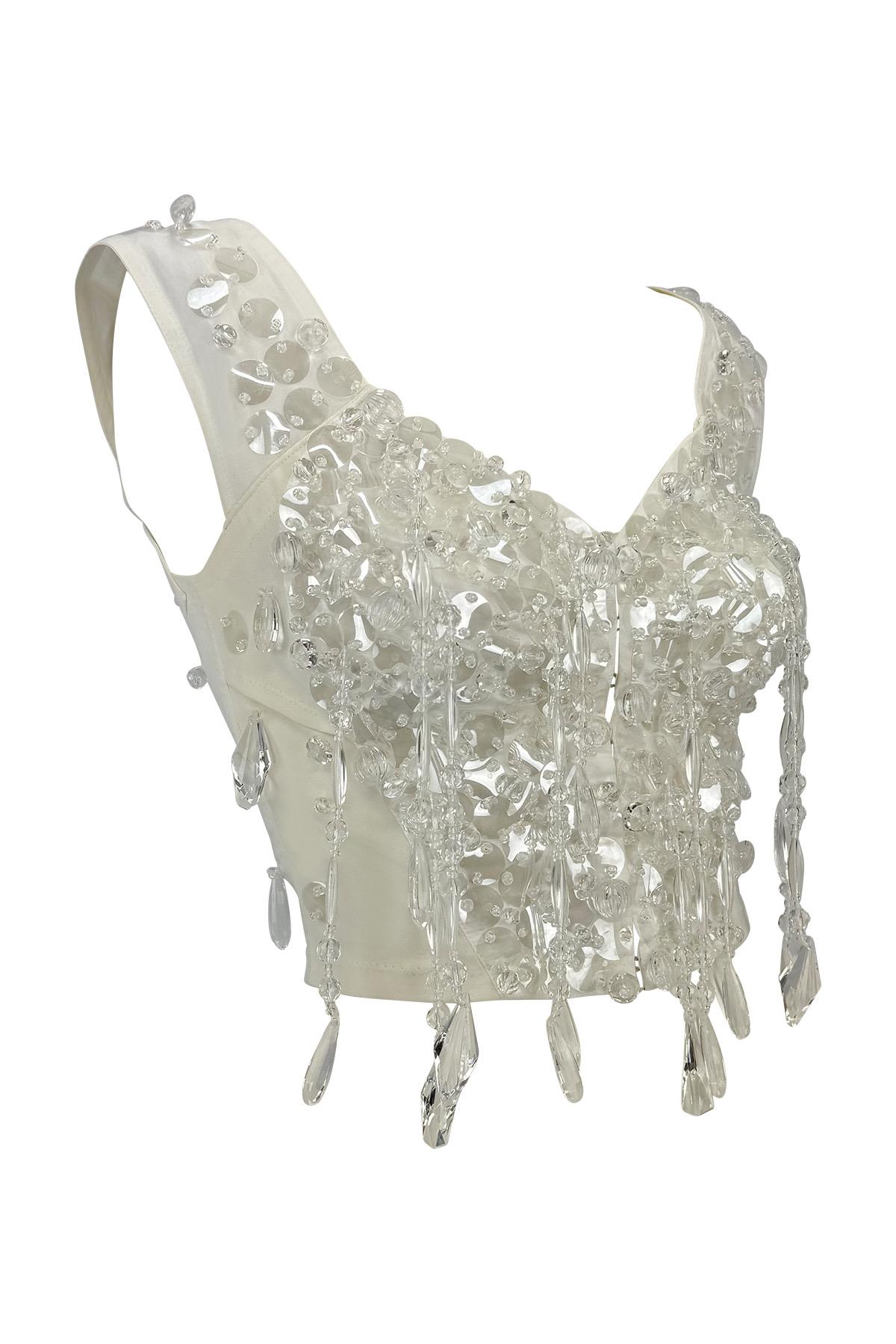 P/E 1990 Dolce & Gabbana Top bustier con frange e cristalli in vendita 4