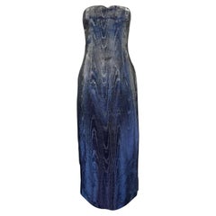 F/W 2001 Chloé by Stella McCartney Blue Silver Metallic Moiré Strapless Dress