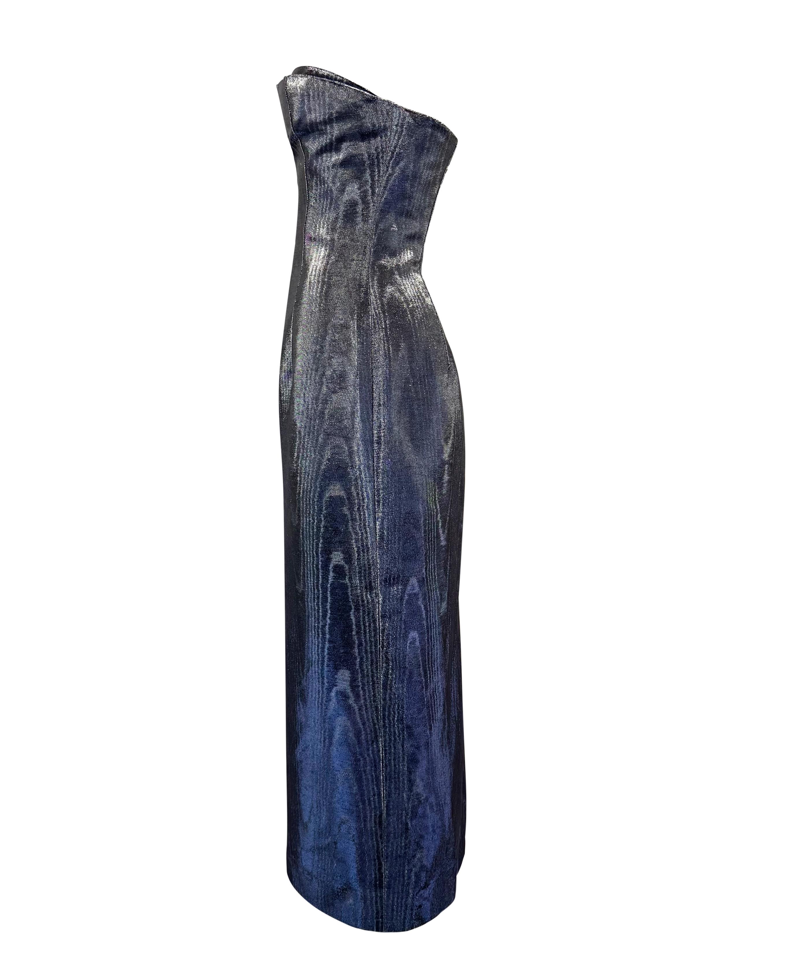 A/I 2001 Chloé by Stella McCartney Vestito senza spalline in moiré metallizzato blu argento In condizioni ottime in vendita a West Hollywood, CA