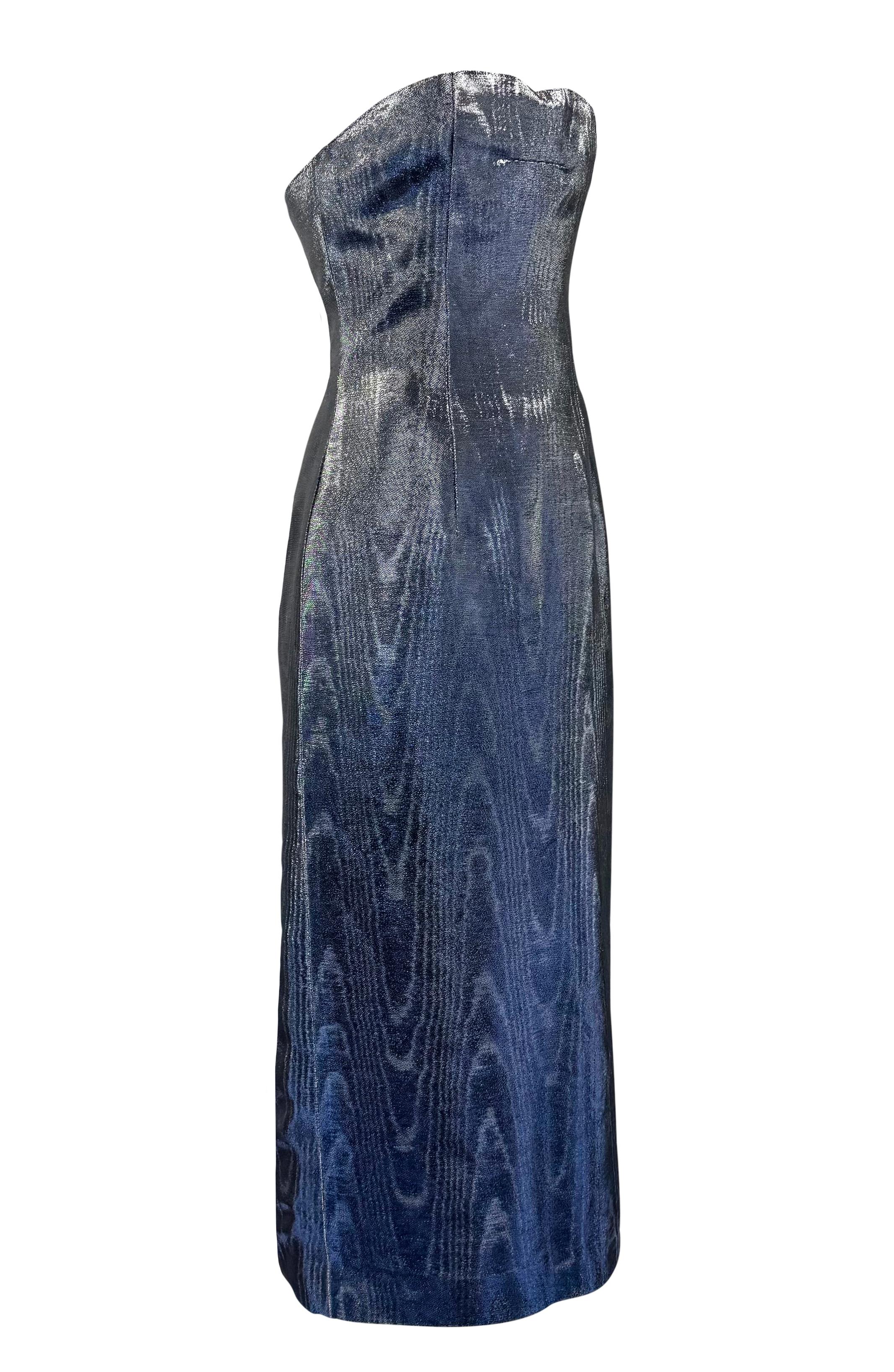A/I 2001 Chloé by Stella McCartney Vestito senza spalline in moiré metallizzato blu argento in vendita 2