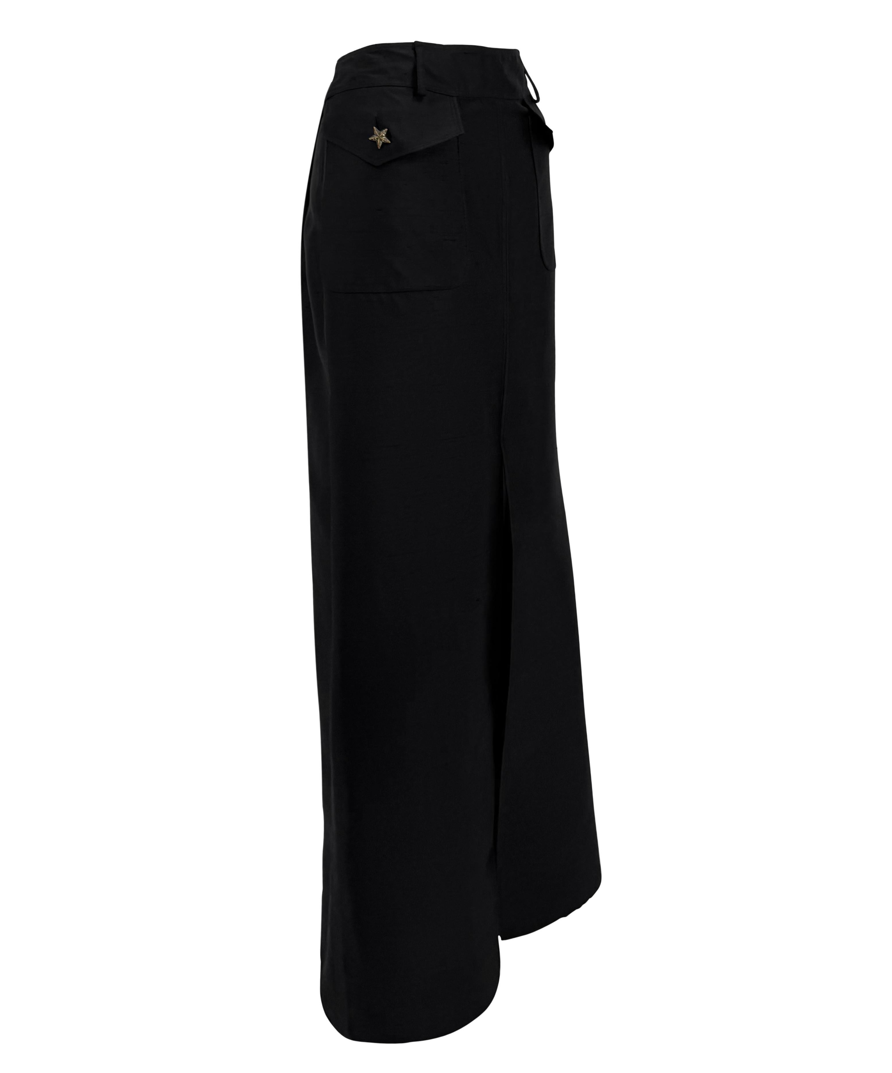 P/E 2003 Valentino Garavani Gonna Maxi in Seta Grezza Nera con Tasche Cargo in vendita 2
