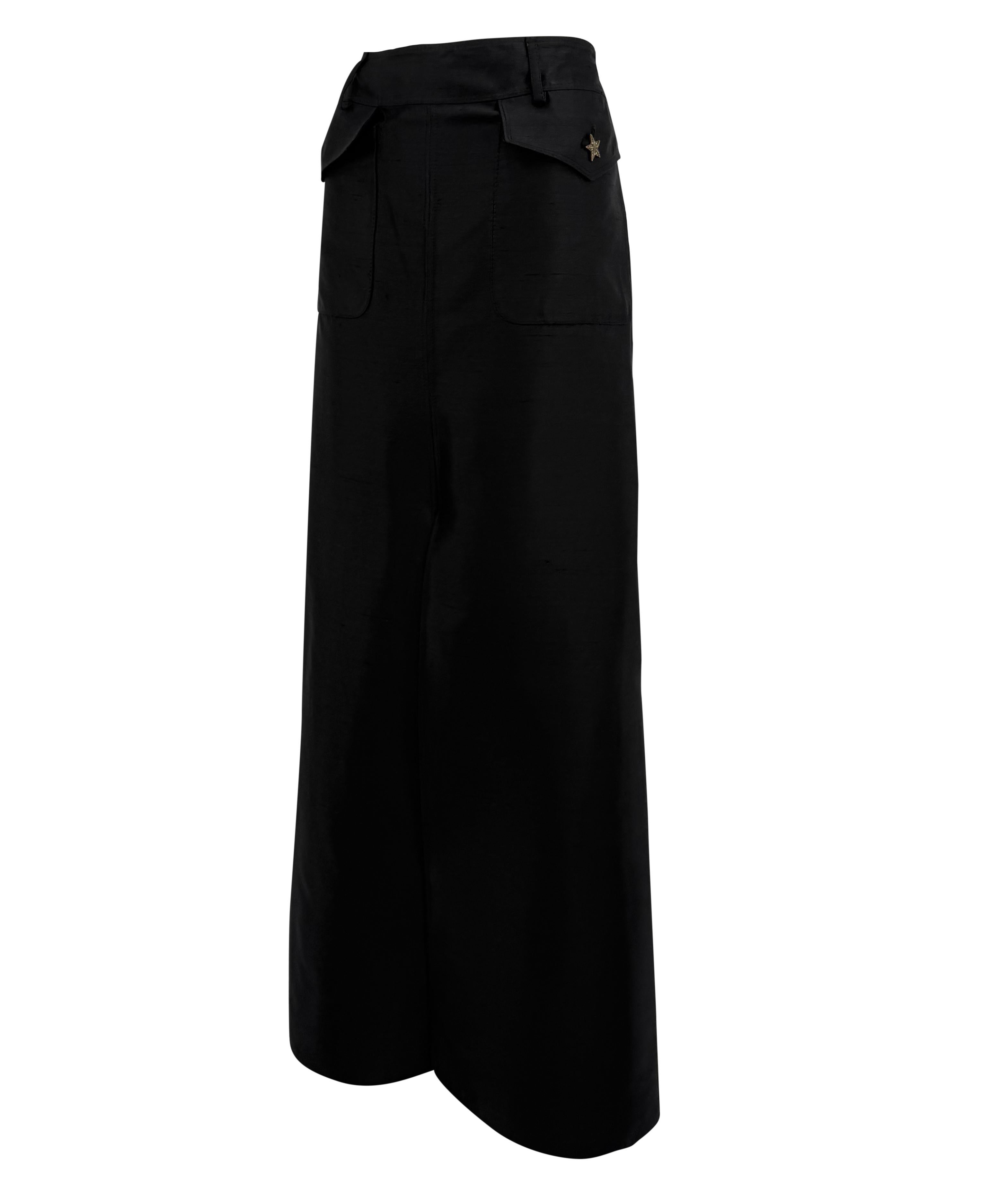 P/E 2003 Valentino Garavani Gonna Maxi in Seta Grezza Nera con Tasche Cargo in vendita 6