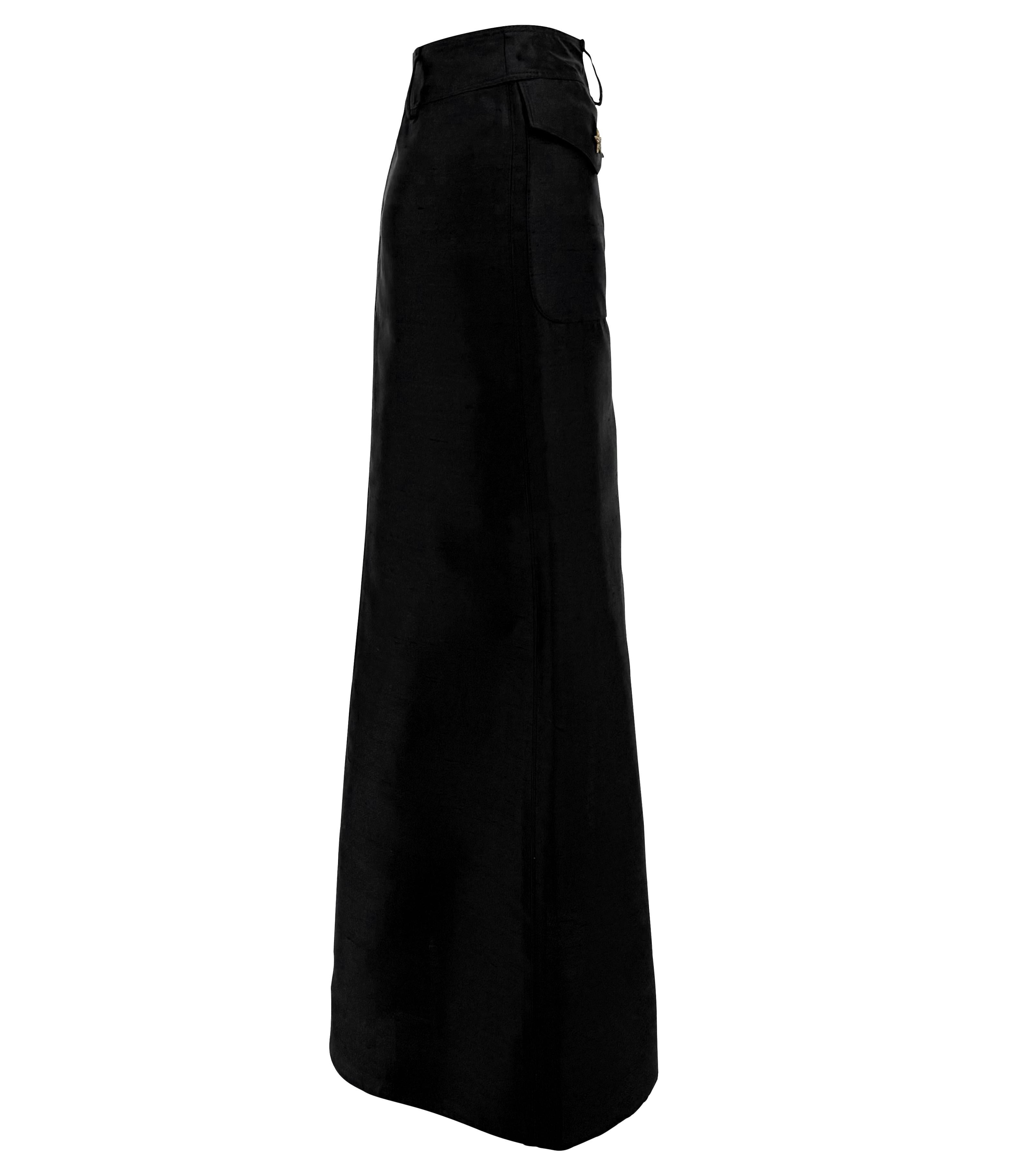 P/E 2003 Valentino Garavani Gonna Maxi in Seta Grezza Nera con Tasche Cargo in vendita 3