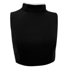 1990s Dolce & Gabbana Black Fleece White Trim Mock Neck Sleeveless Crop Top