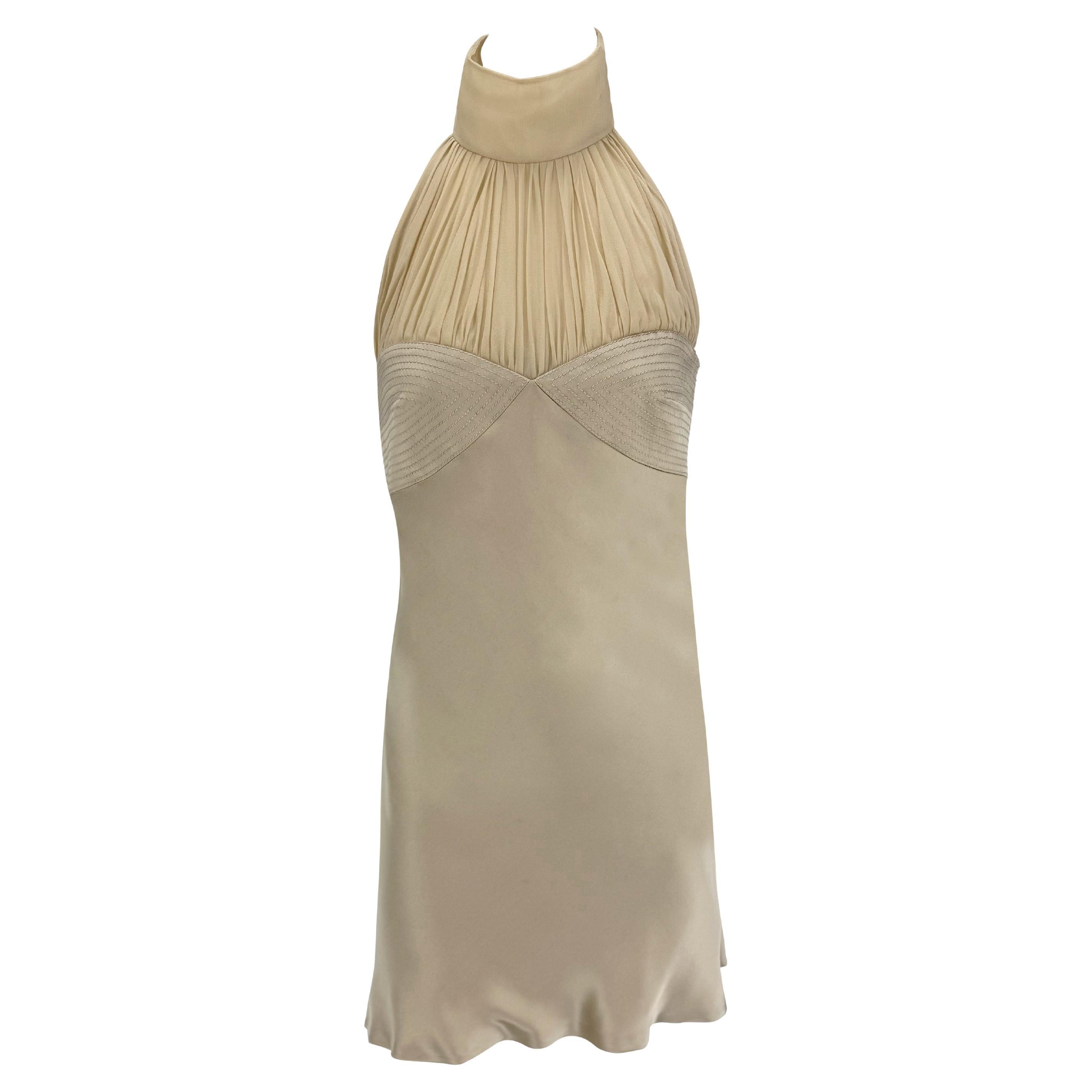 A/I 2001 Gianni Versace by Donatella Versace Runway Champagne Satin Backless Flare Mini