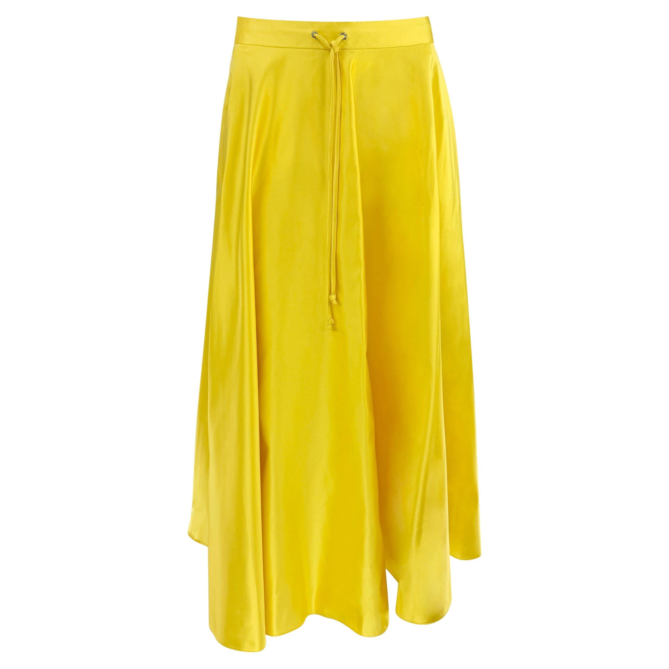 Maxi gonna con coulisse in raso di seta giallo della passerella Ralph Lauren A/I 1999 in vendita