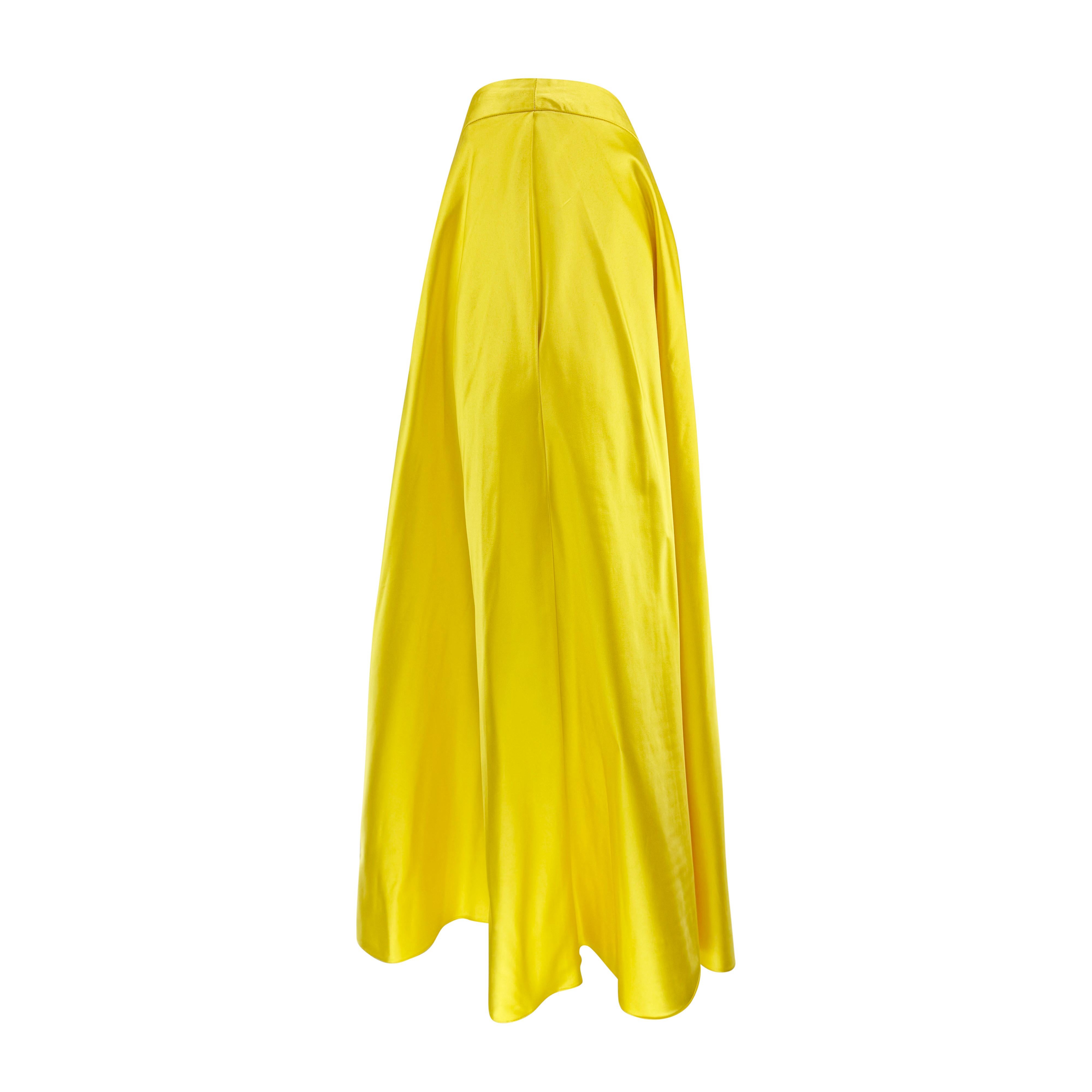 Donna Maxi gonna con coulisse in raso di seta giallo della passerella Ralph Lauren A/I 1999 in vendita