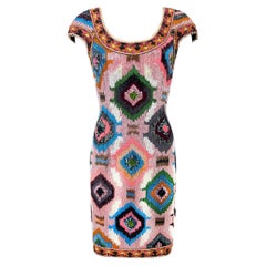 F/W 1991 Valentino Garavani Runway Pink Heavily Beaded Ikat Dress 8