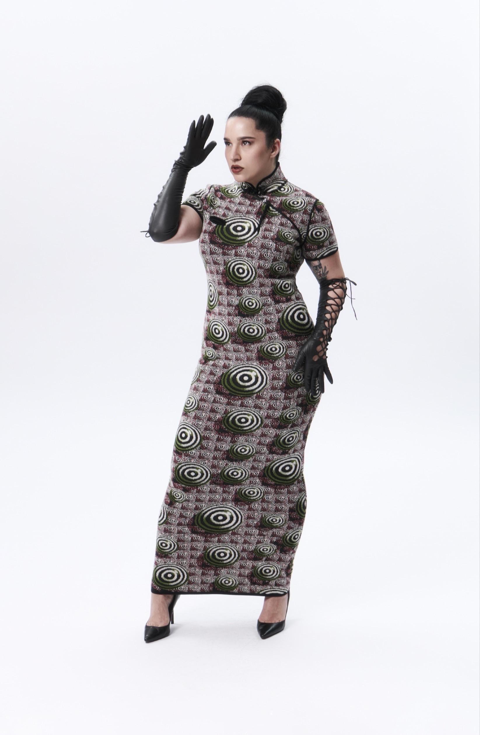 Jean-Paul Gaultier Fall 1996 Psychedelic Print Jacquard Cheongsam Dress In New Condition For Sale In Prague, CZ