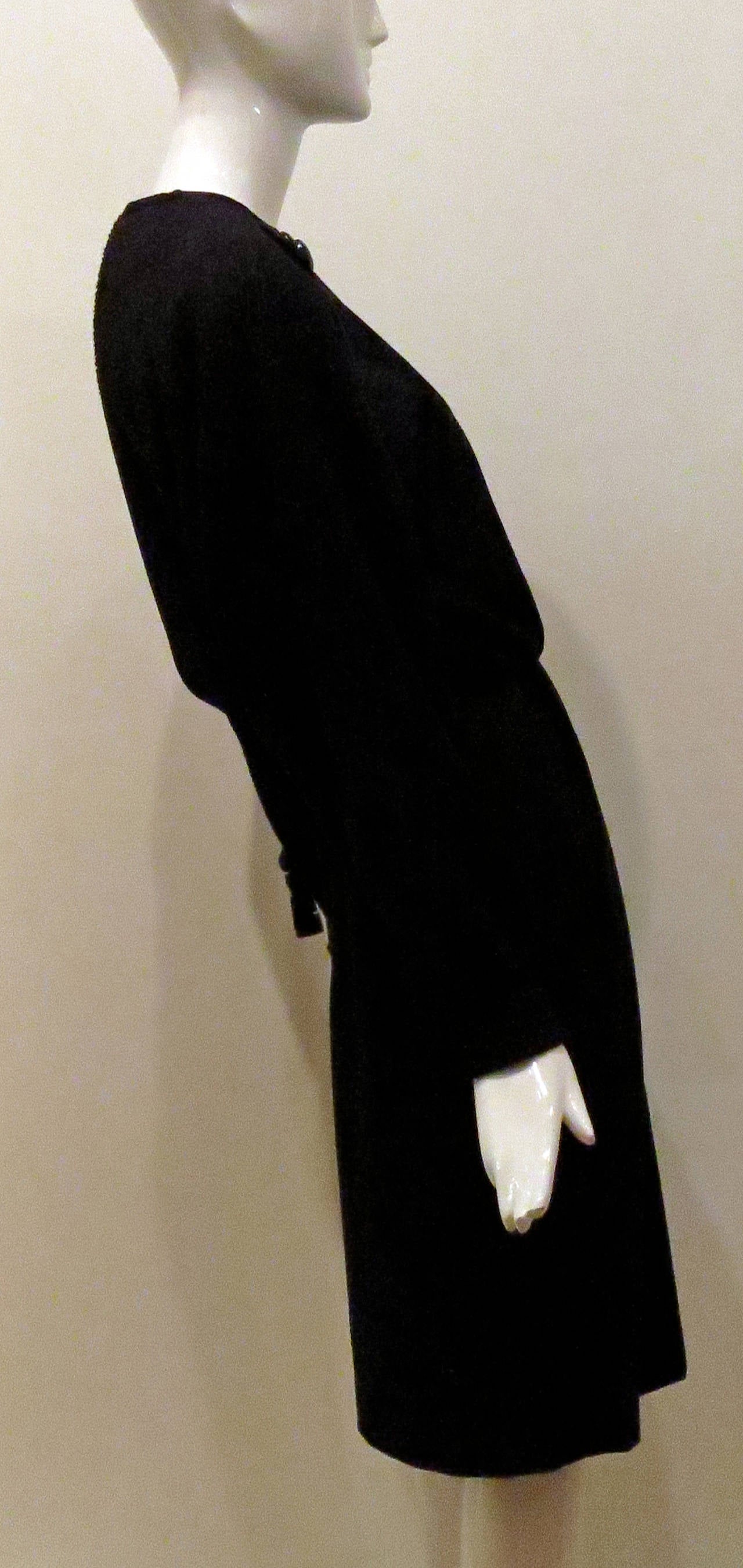 Galanos Black Long Sleeve Dress With Button Detail In Excellent Condition For Sale In Brooklyn, NY