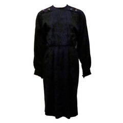 Galanos Black Long Sleeve Dress With Button Detail