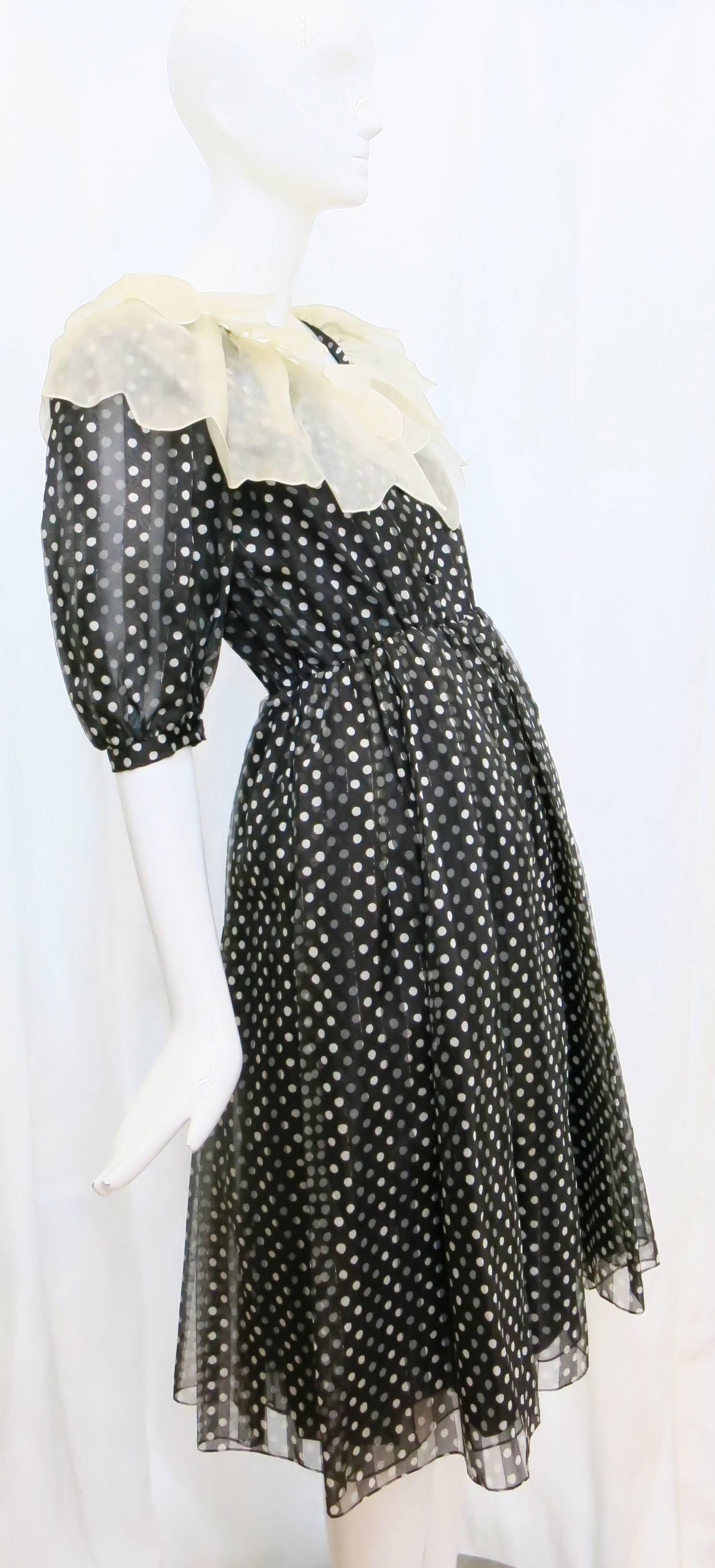 Black White Polka Dot Silk Cocktail Dress 3