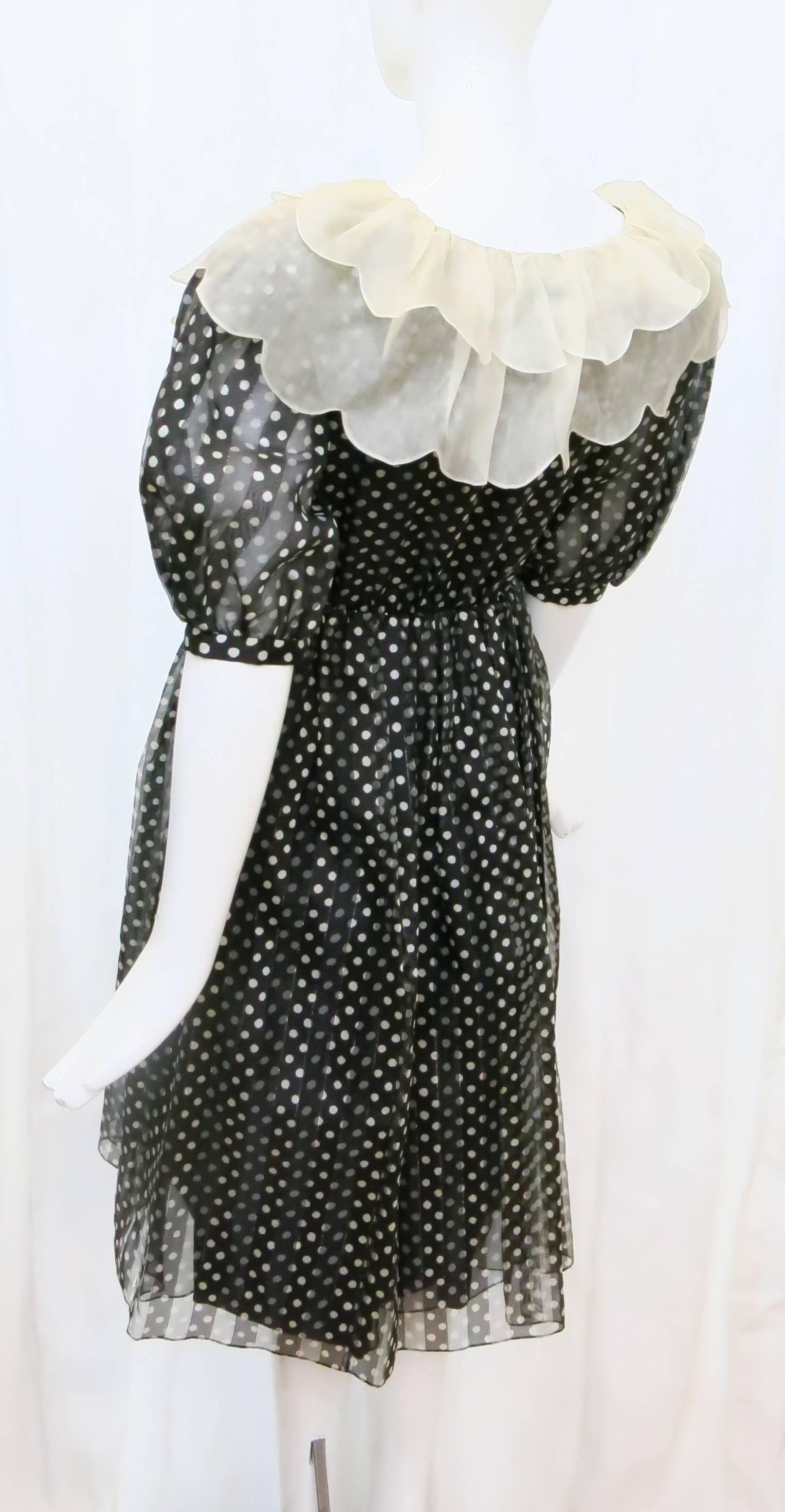 Women's Black White Polka Dot Silk Cocktail Dress