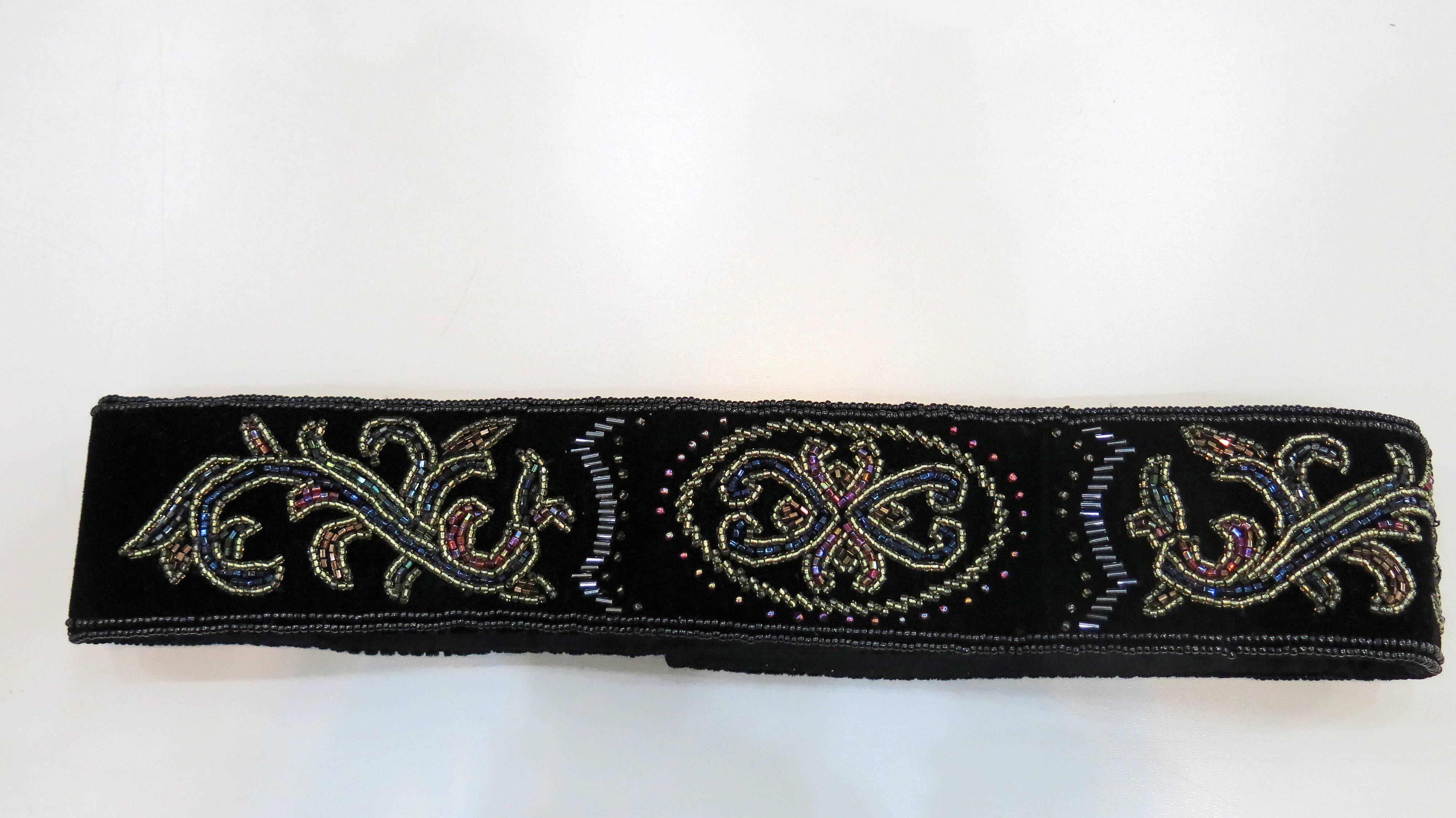 Black 1980s La Regale Velour Sequin Embellished Belt For Sale