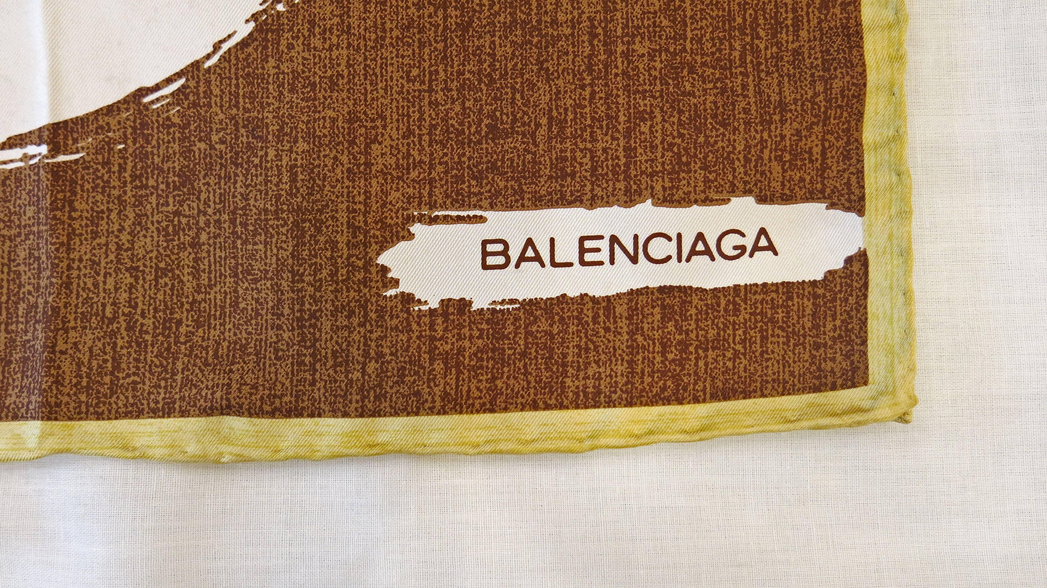 Balenciaga Abstract Brown & Cream Silk Scarf  For Sale 5