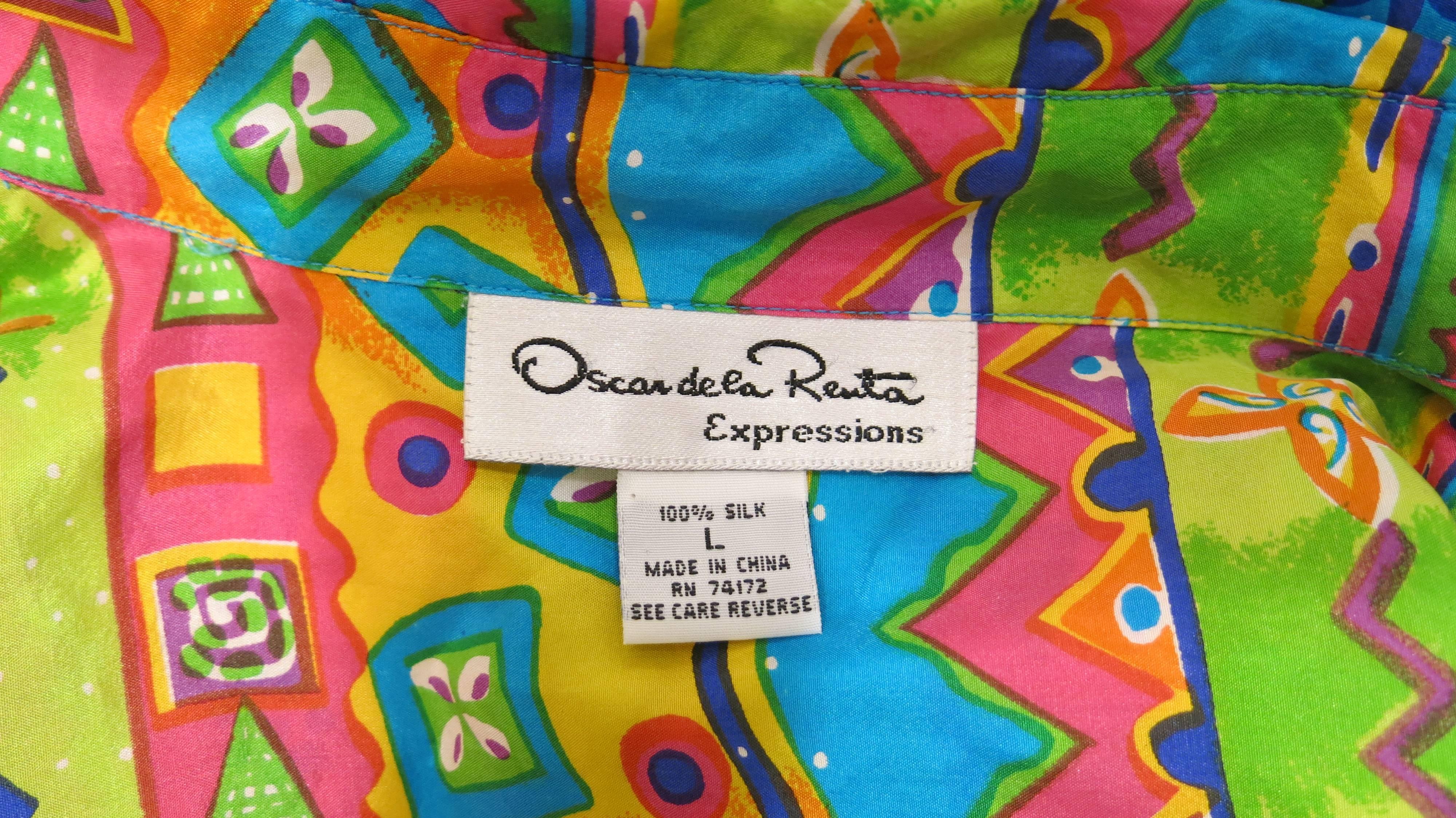 1990s Oscar de la Renta Printed Silk Shirt 3