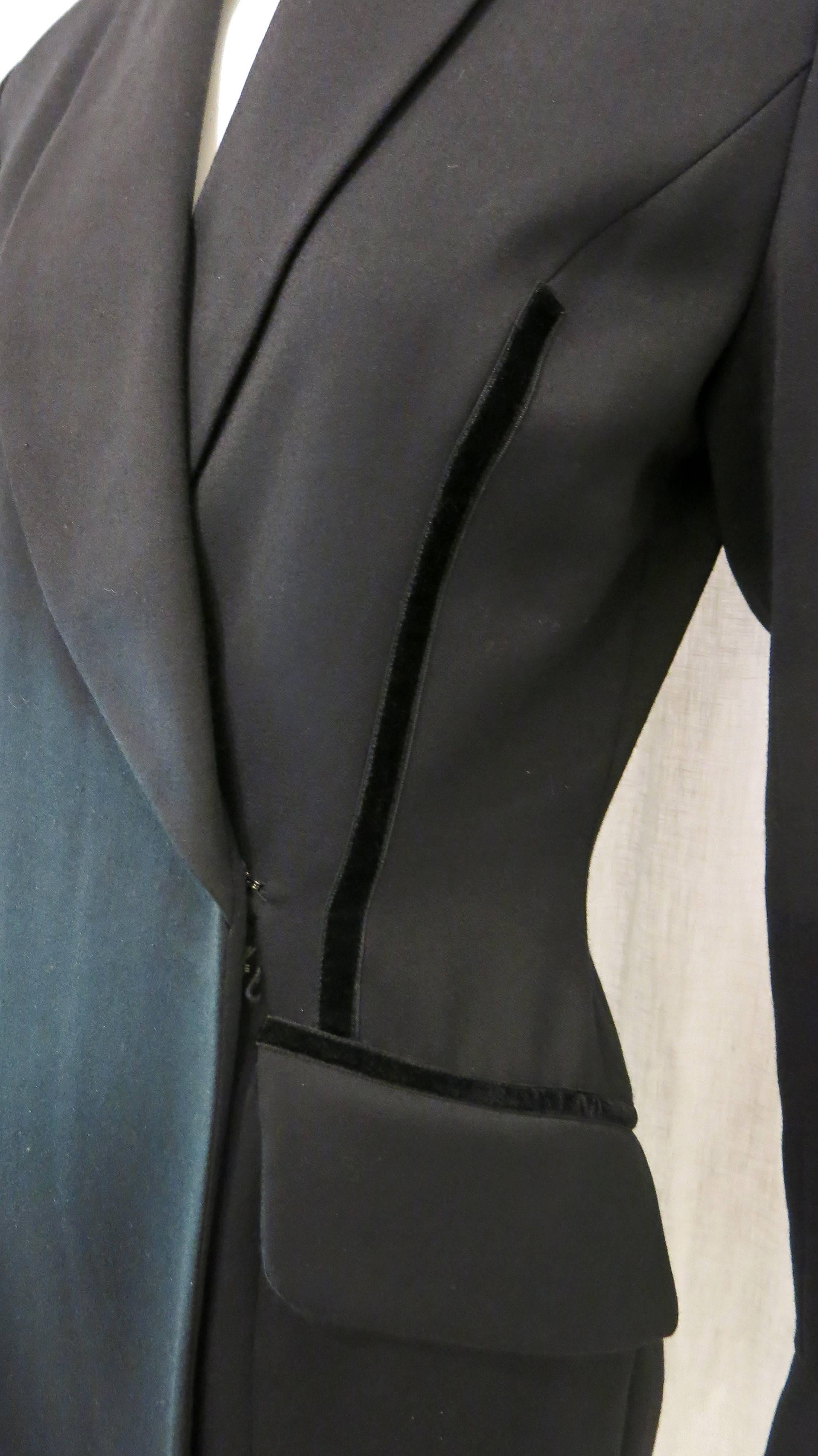 1990s Tracy Reese for Magaschoni Black Blazer Dress with Velvet In Excellent Condition For Sale In Brooklyn, NY