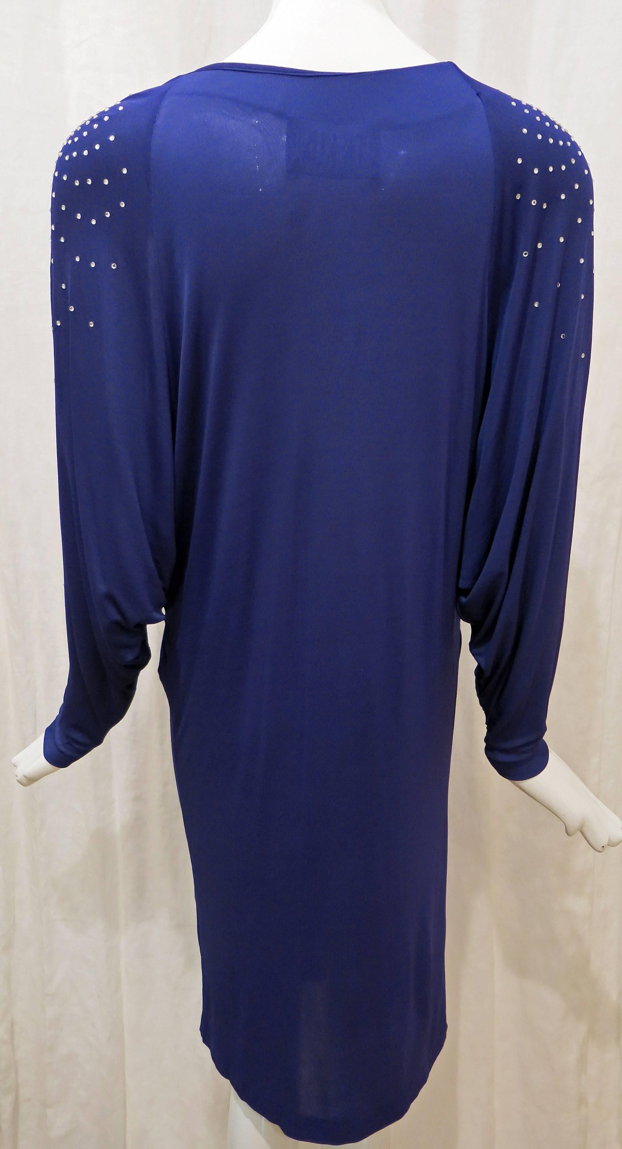 Women's or Men's 1980s Draped Rayon Jersey Don Kline Dress with Rhinestones For Sale