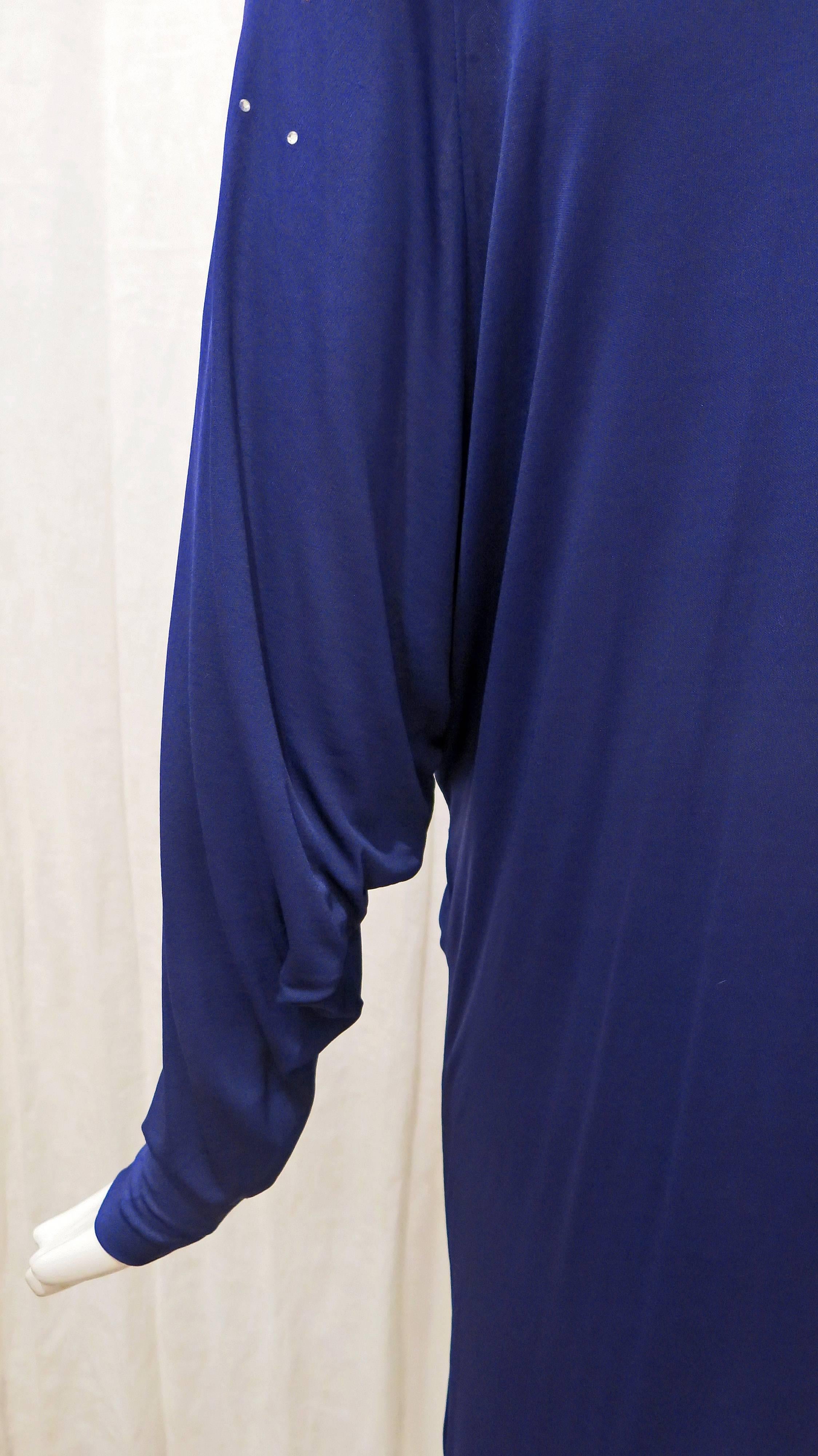 1980s Draped Rayon Jersey Don Kline Dress with Rhinestones In Excellent Condition For Sale In Brooklyn, NY