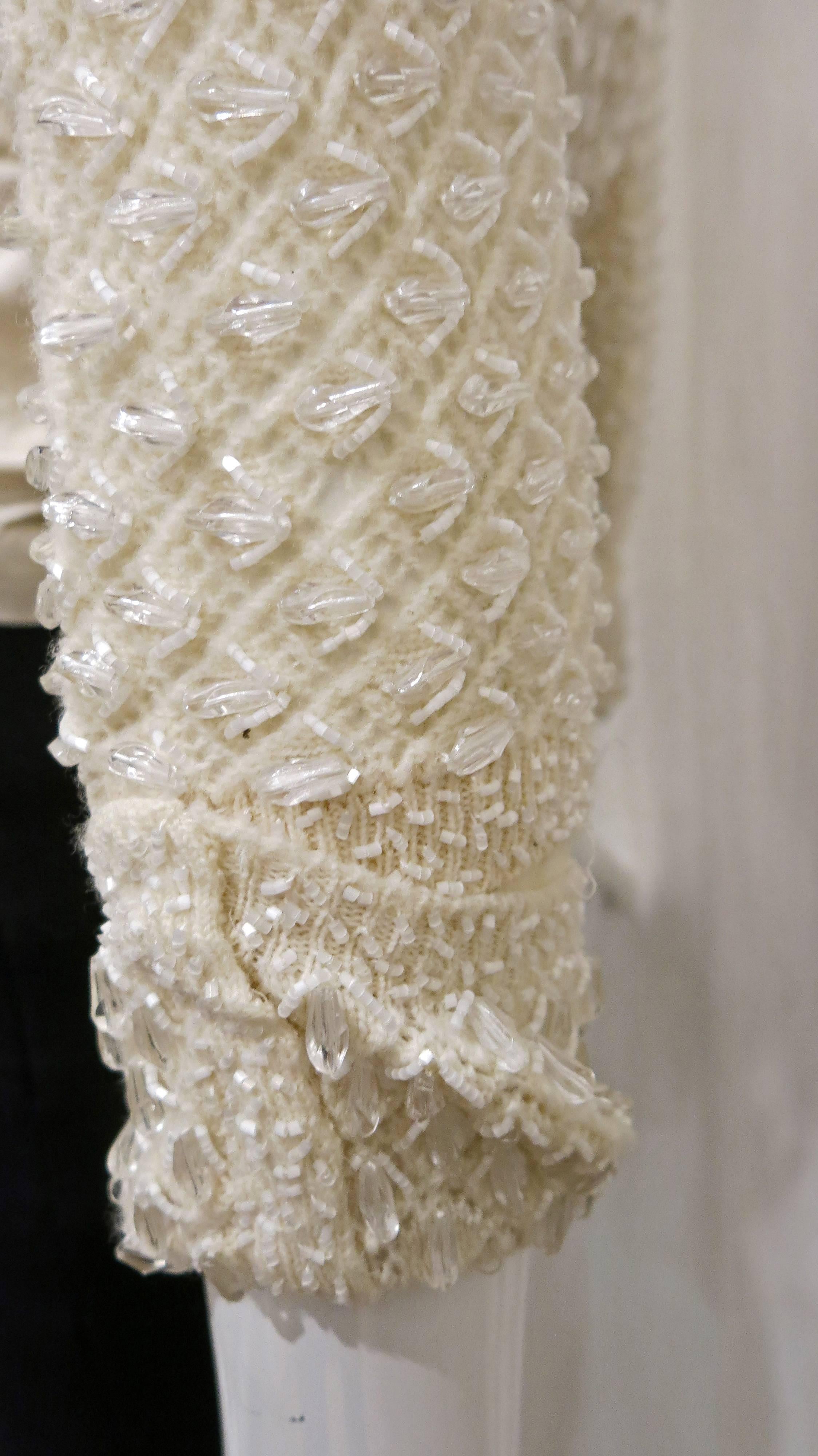1960s Cream Knit Beaded Long Sleeve Top 2