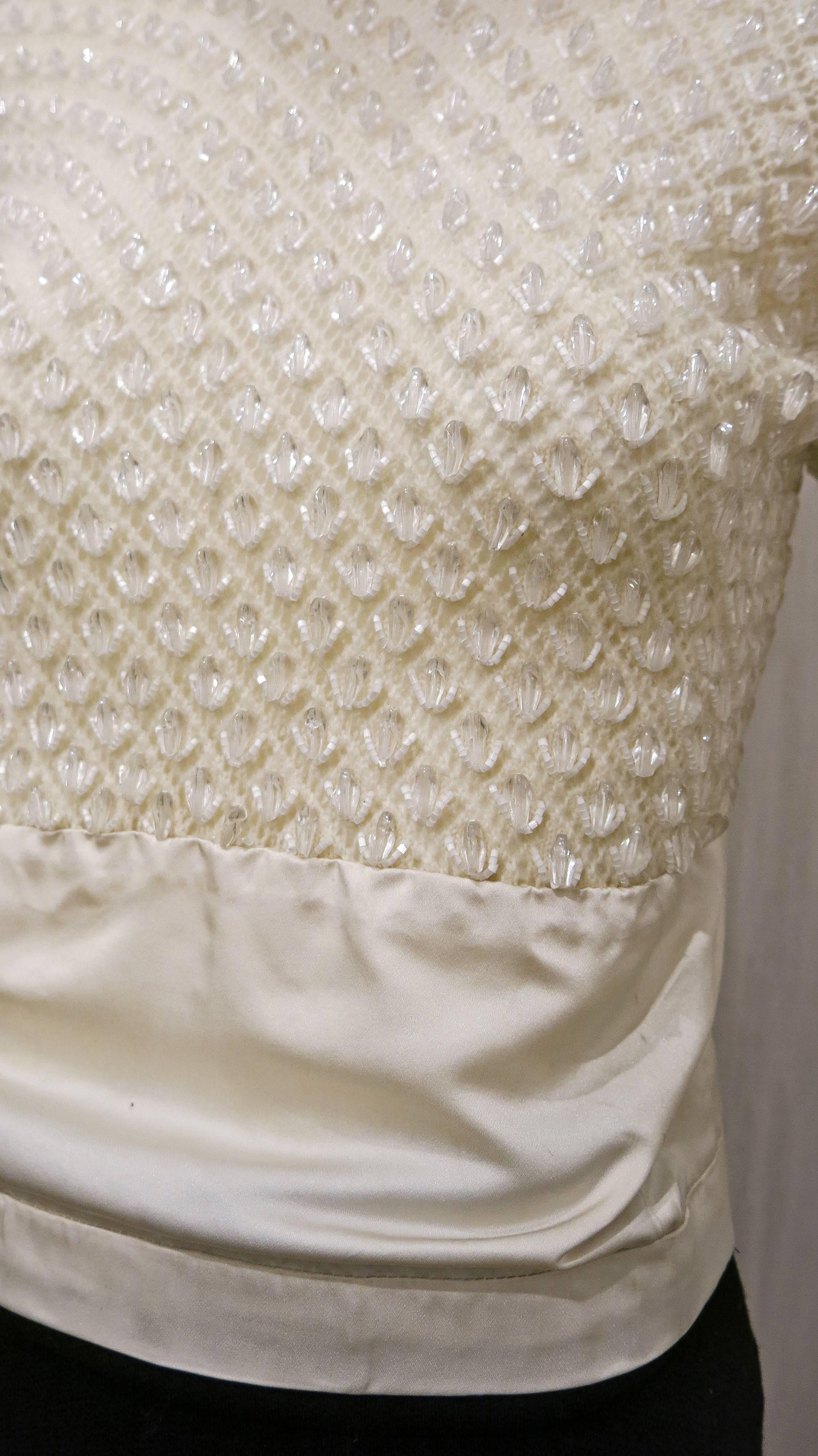1960s Cream Knit Beaded Long Sleeve Top 1
