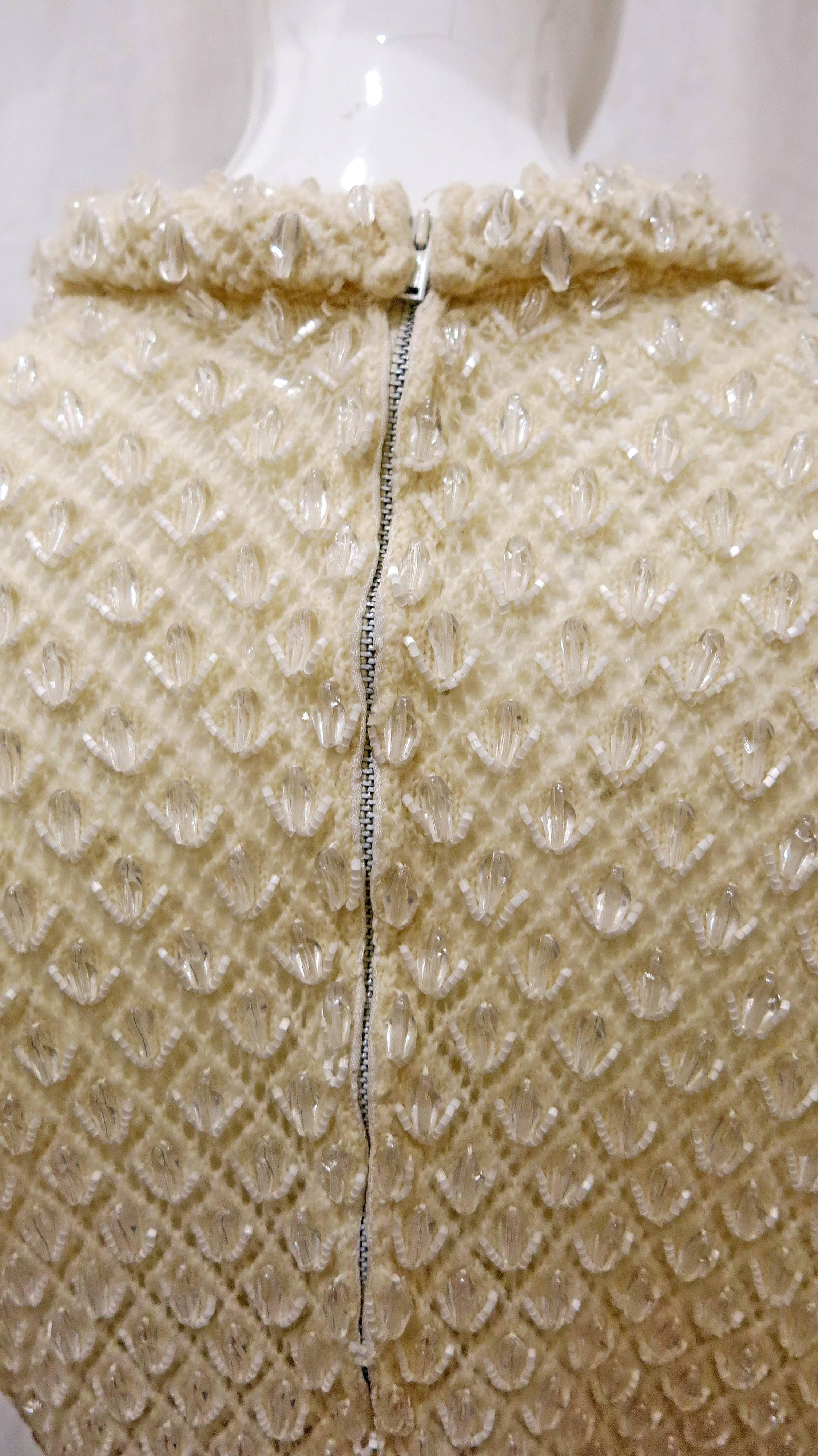 1960s Cream Knit Beaded Long Sleeve Top 3