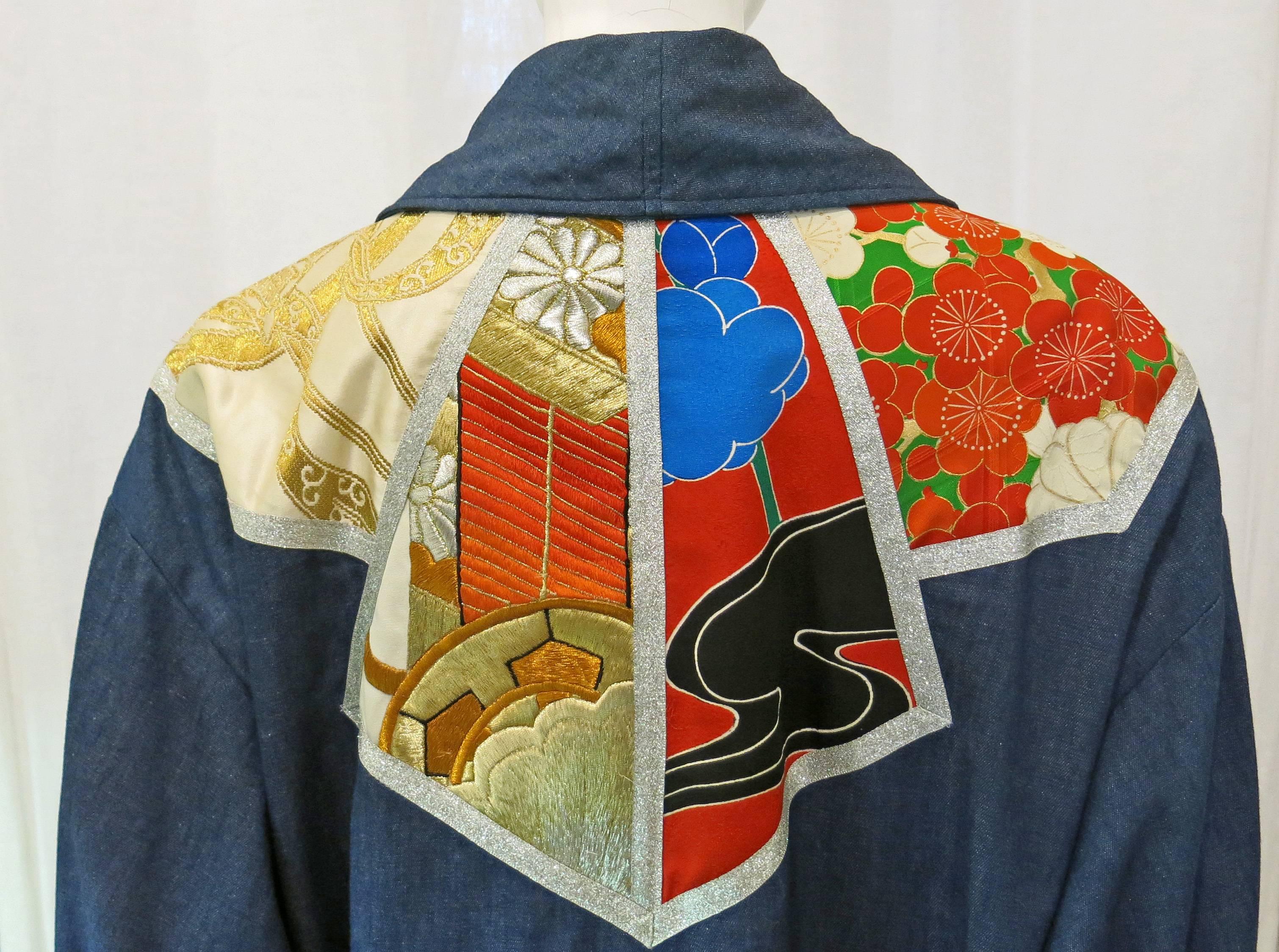1990s Sachi Japanese Textile Denim Jacket For Sale 4