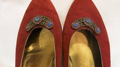 Bally Holiday Suede and Rhinestone Flats, Size 10