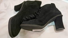 DKNY 1990s Black Suede Lace Up Heeled Boots Size 8